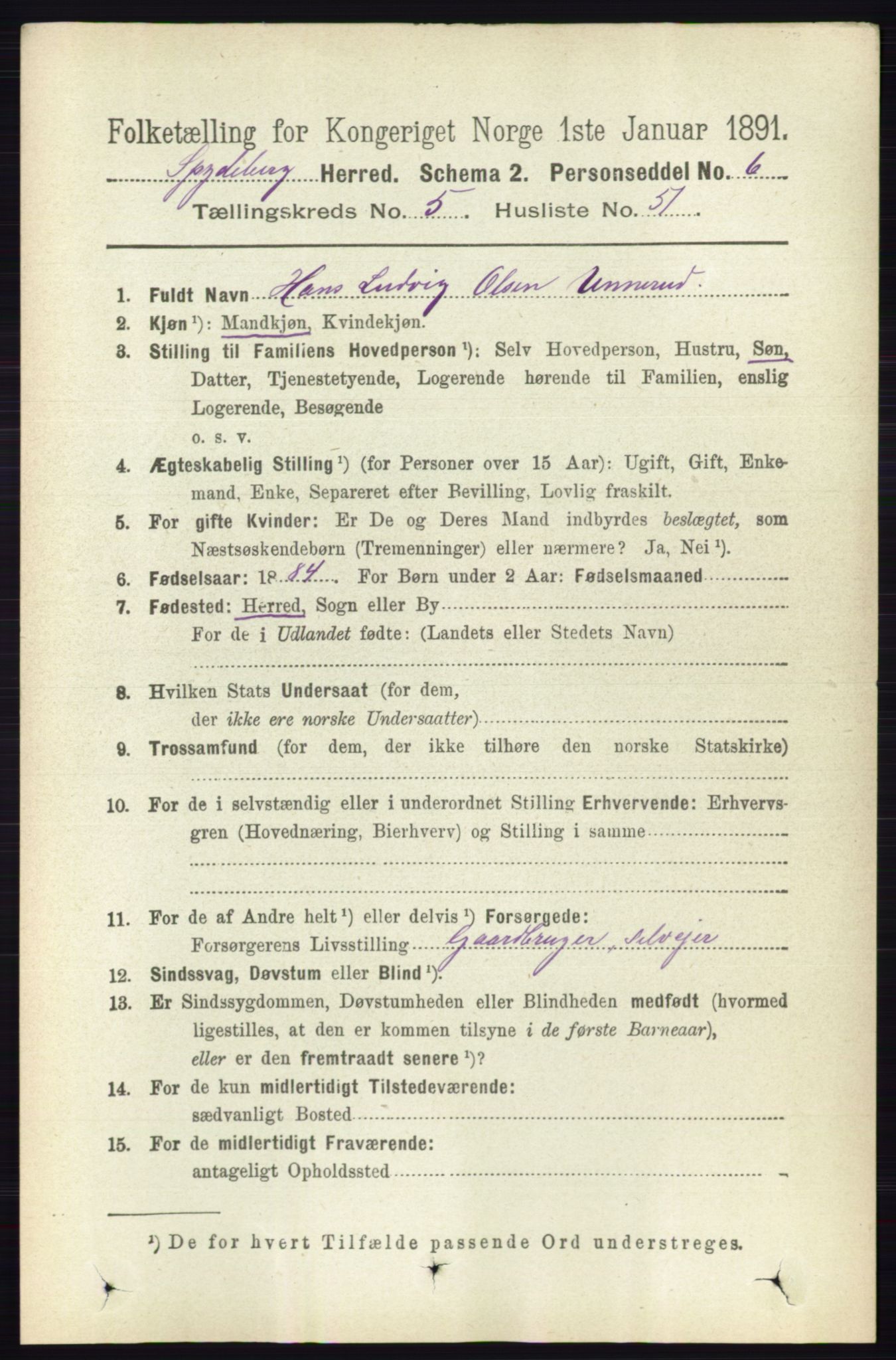 RA, 1891 census for 0123 Spydeberg, 1891, p. 2635