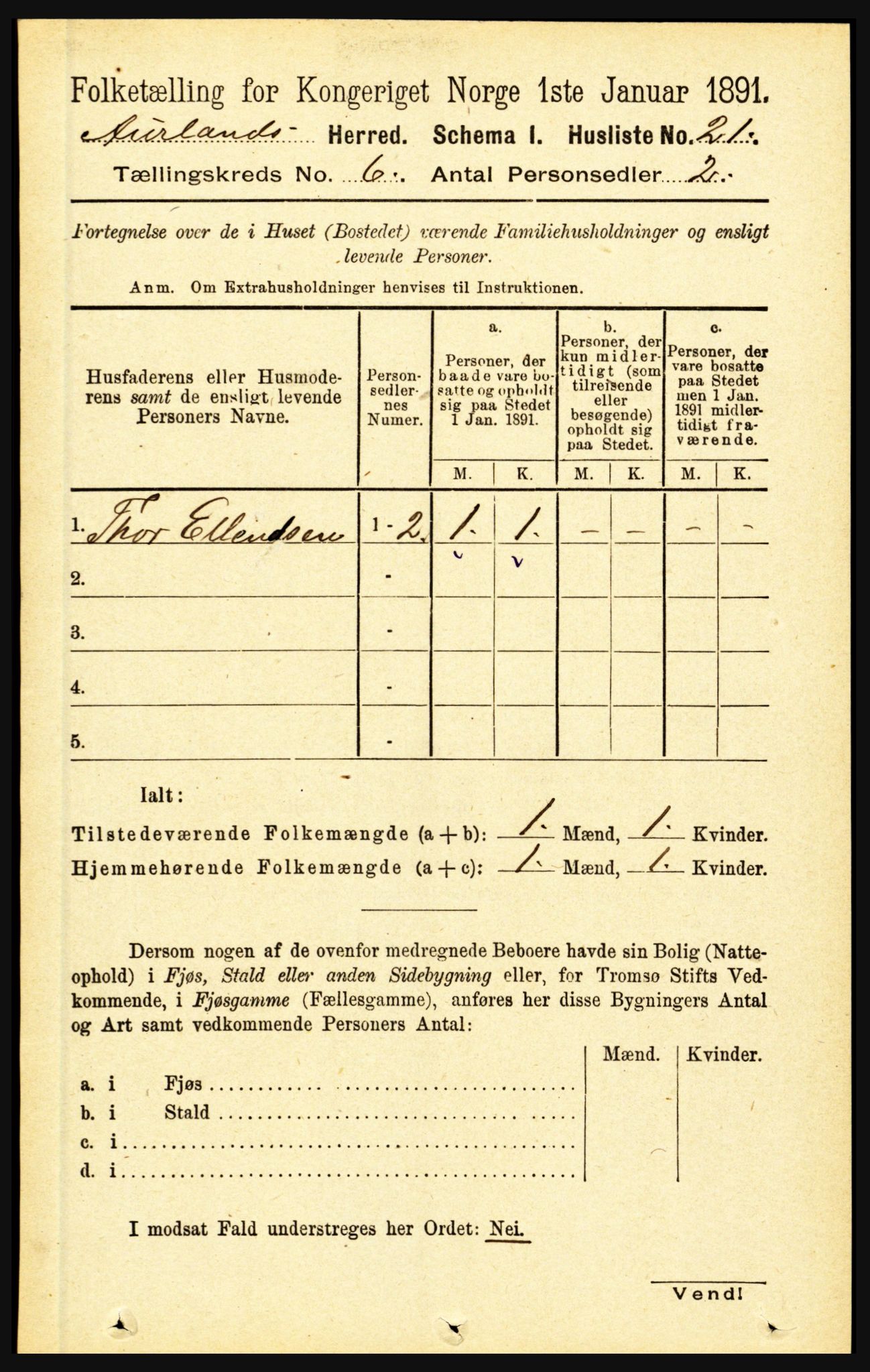 RA, 1891 census for 1421 Aurland, 1891, p. 2221