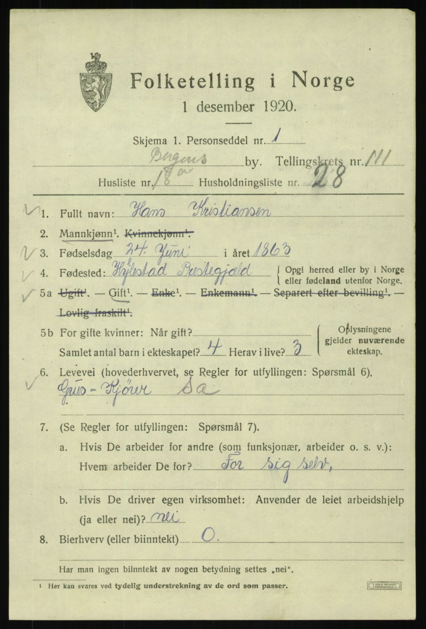 SAB, 1920 census for Bergen, 1920, p. 191509