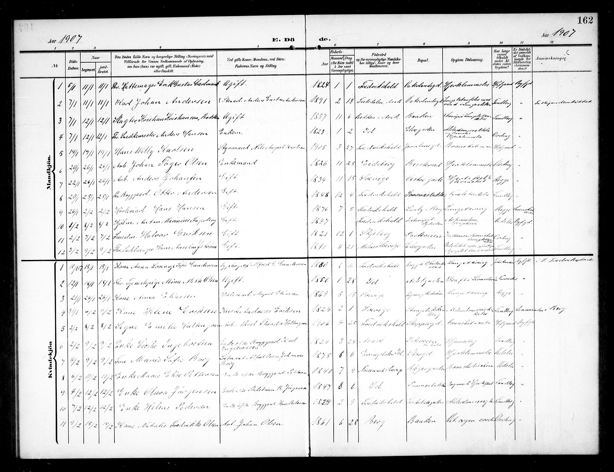 Halden prestekontor Kirkebøker, SAO/A-10909/G/Ga/L0011: Parish register (copy) no. 11, 1906-1934, p. 162
