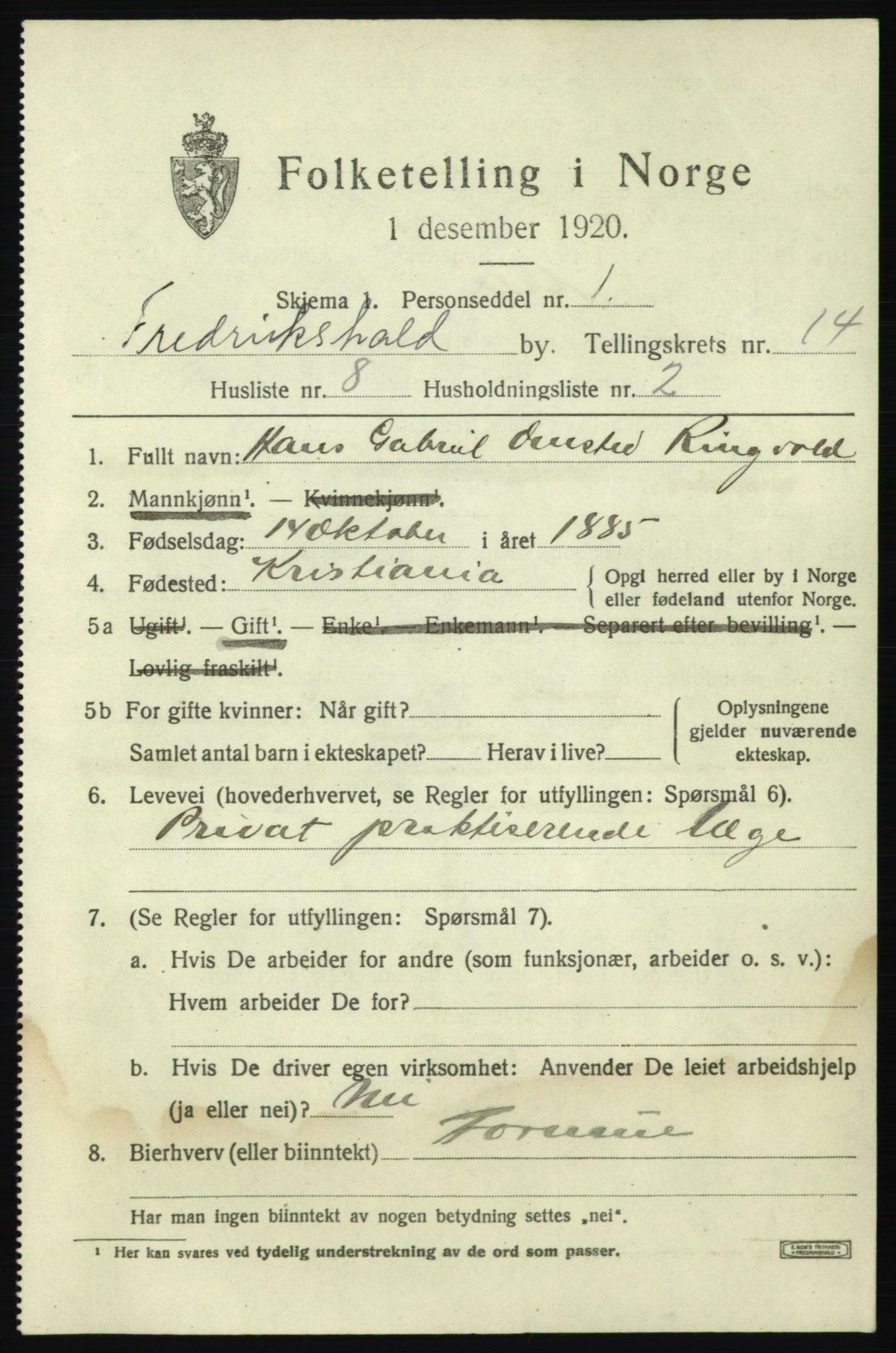 SAO, 1920 census for Fredrikshald, 1920, p. 22409