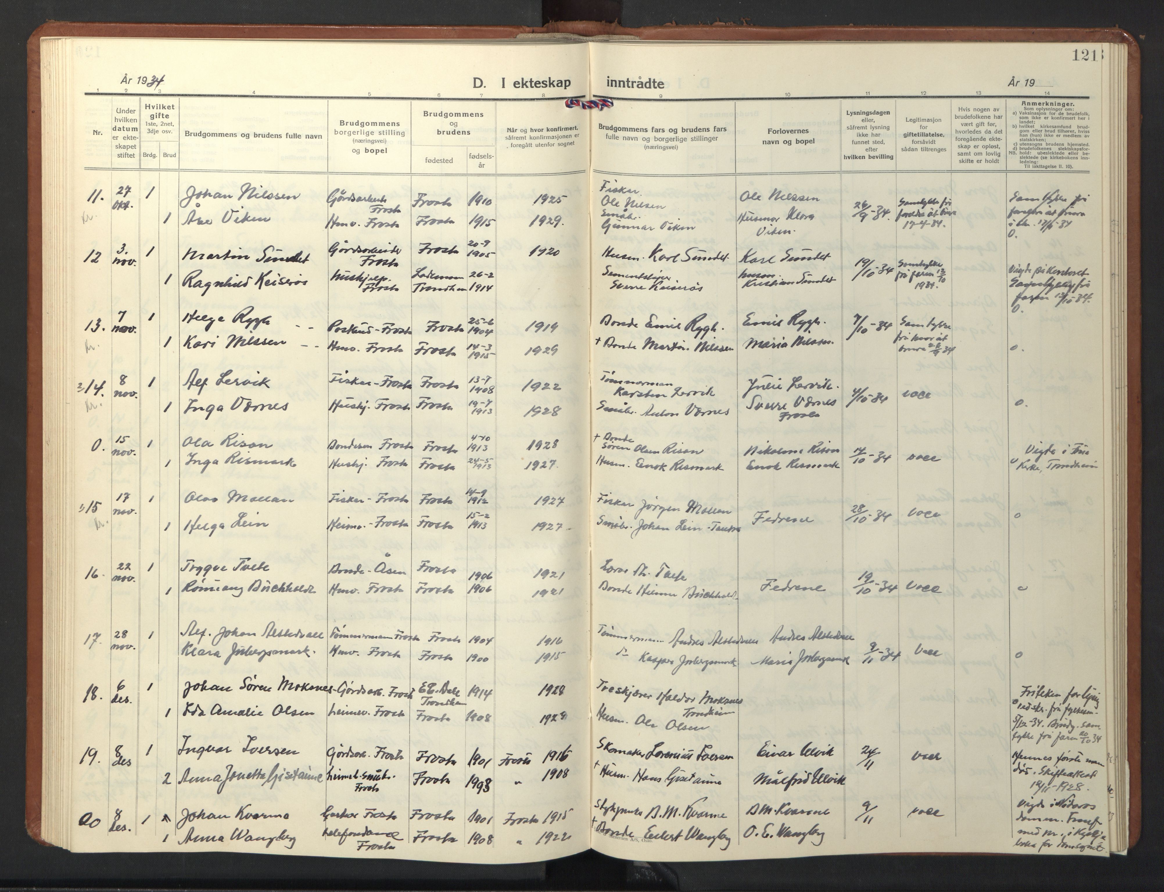 Ministerialprotokoller, klokkerbøker og fødselsregistre - Nord-Trøndelag, SAT/A-1458/713/L0125: Parish register (copy) no. 713C02, 1931-1941, p. 121