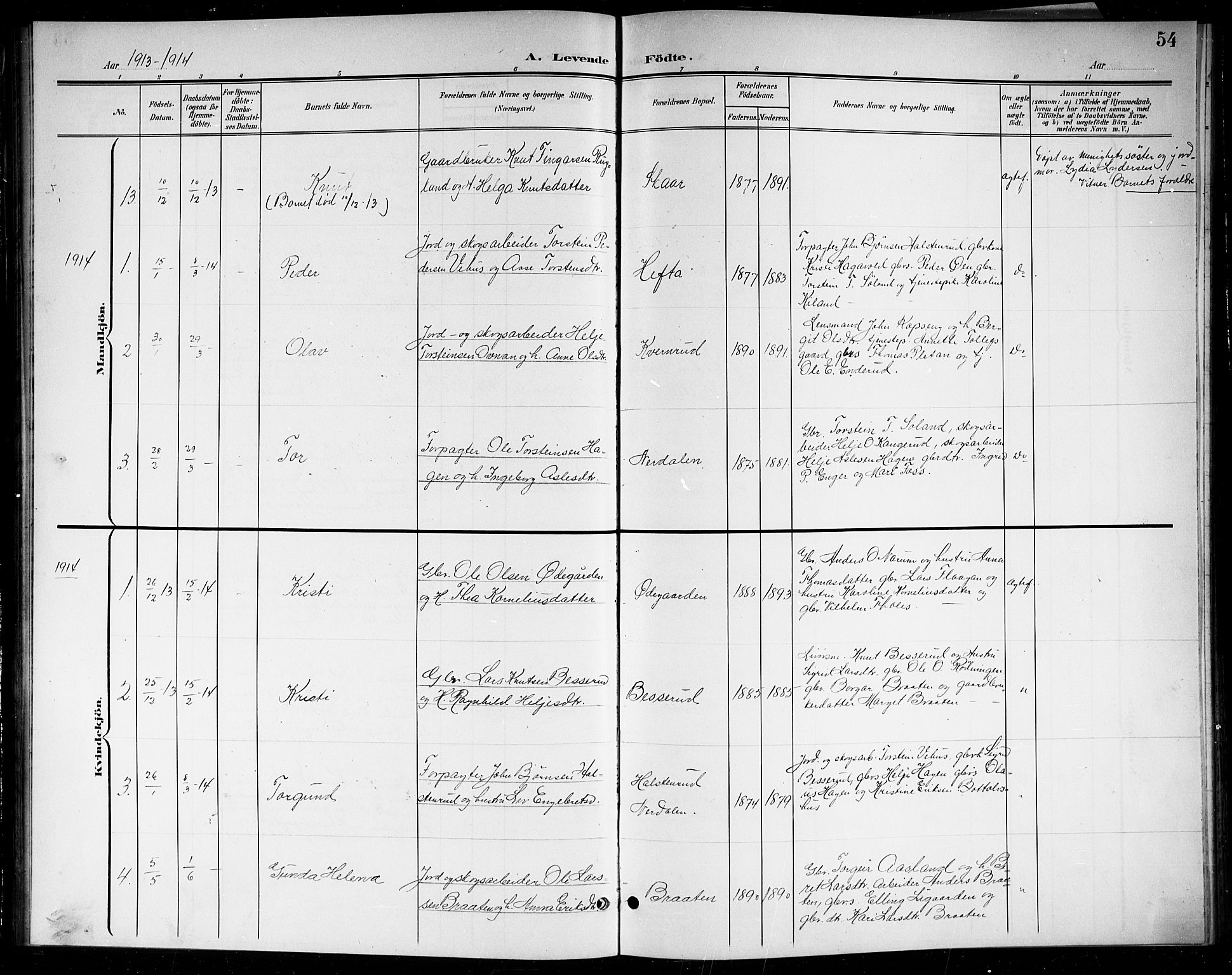 Sigdal kirkebøker, SAKO/A-245/G/Gb/L0003: Parish register (copy) no. II 3, 1901-1916, p. 54