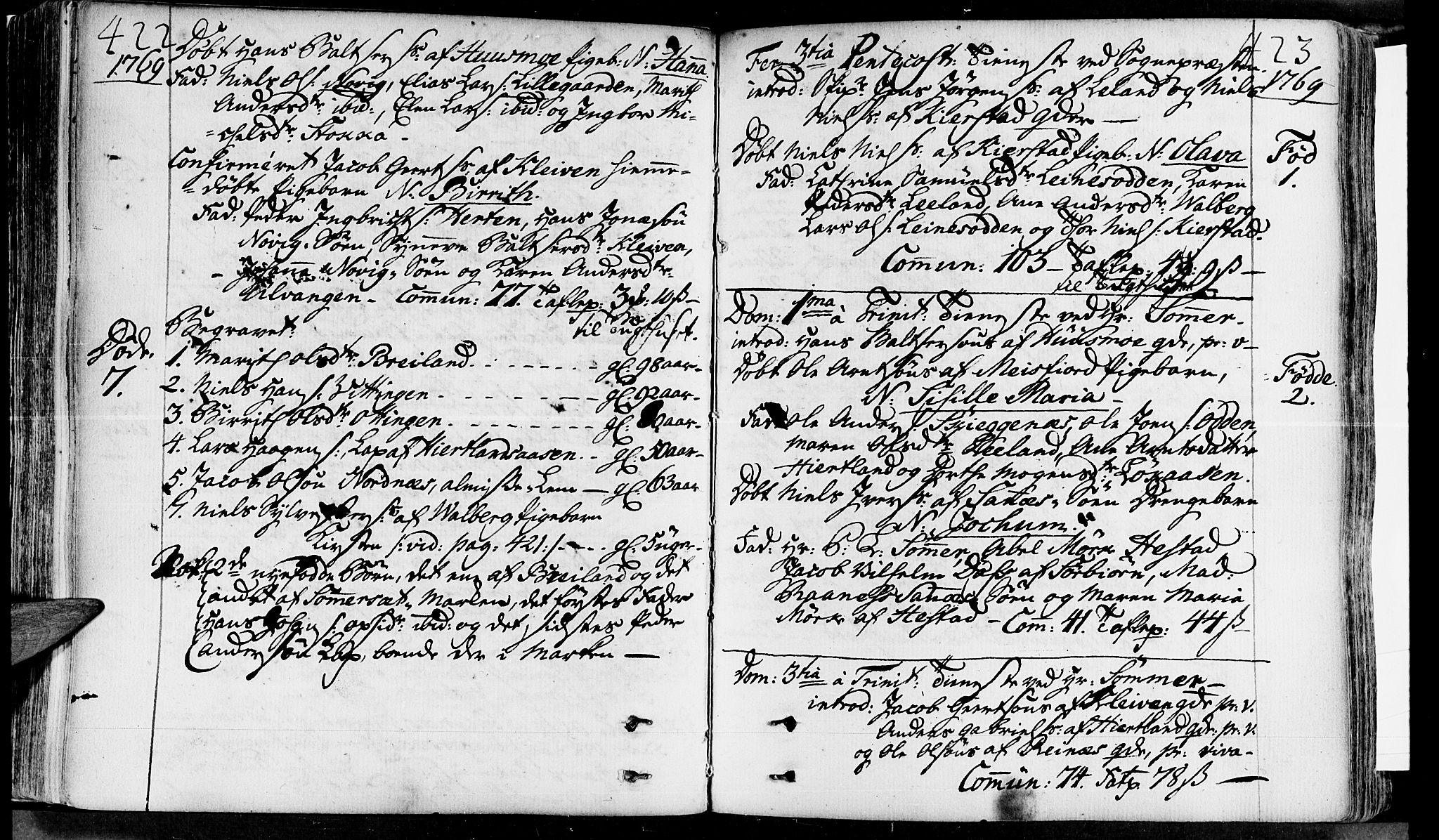 Ministerialprotokoller, klokkerbøker og fødselsregistre - Nordland, AV/SAT-A-1459/830/L0437: Parish register (official) no. 830A05 /2, 1768-1776, p. 422-423