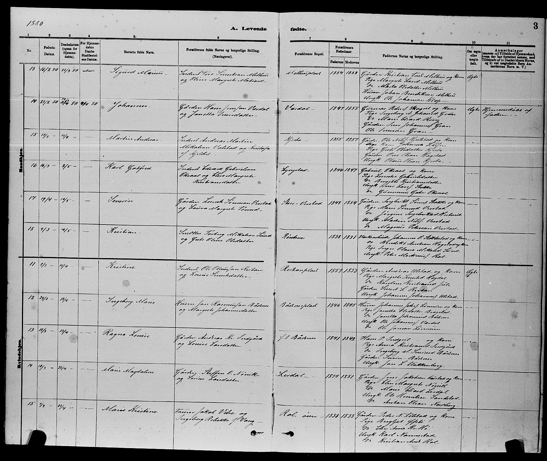 Ministerialprotokoller, klokkerbøker og fødselsregistre - Nord-Trøndelag, AV/SAT-A-1458/730/L0301: Parish register (copy) no. 730C04, 1880-1897, p. 3