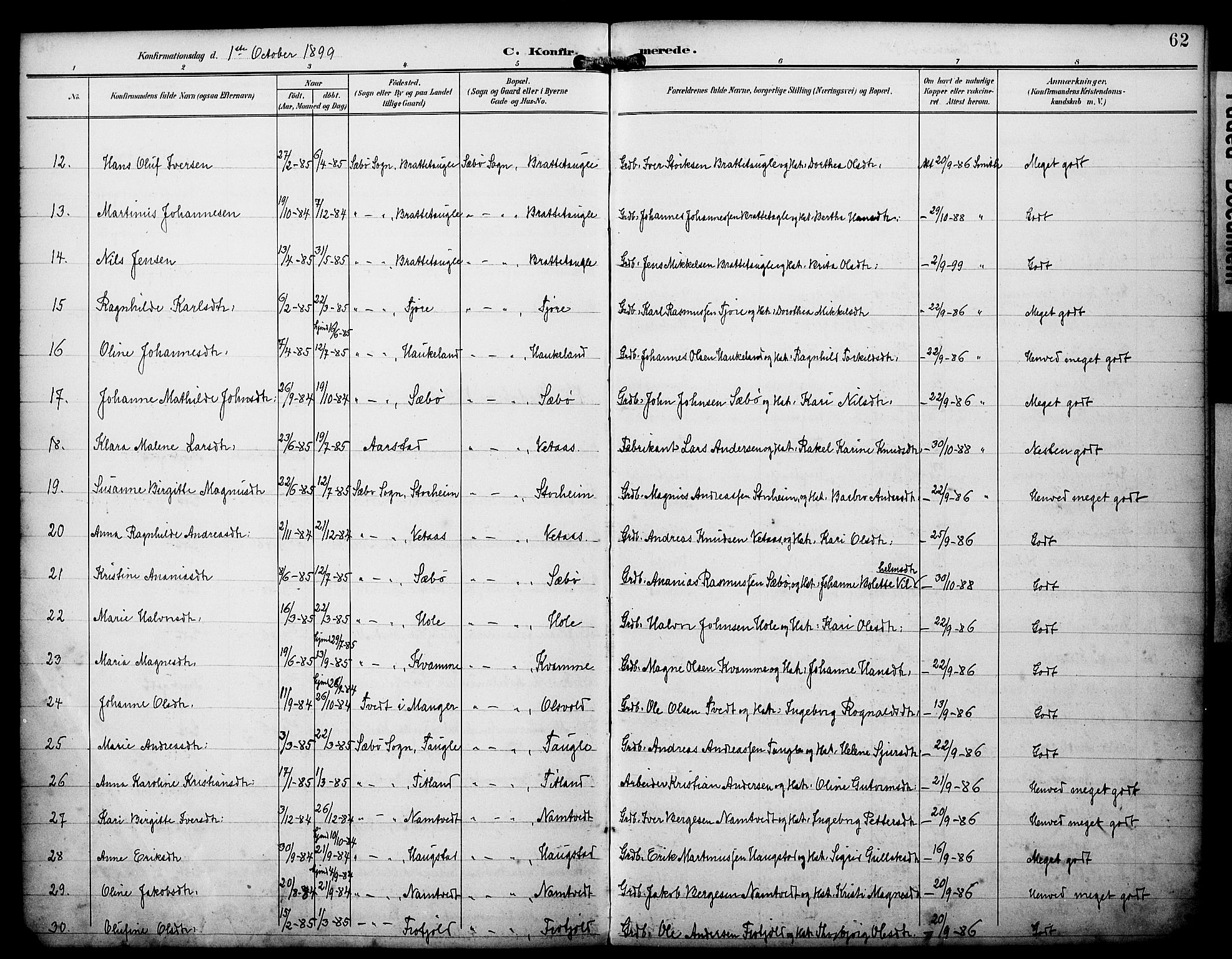 Manger sokneprestembete, AV/SAB-A-76801/H/Haa: Parish register (official) no. D 2, 1894-1908, p. 62