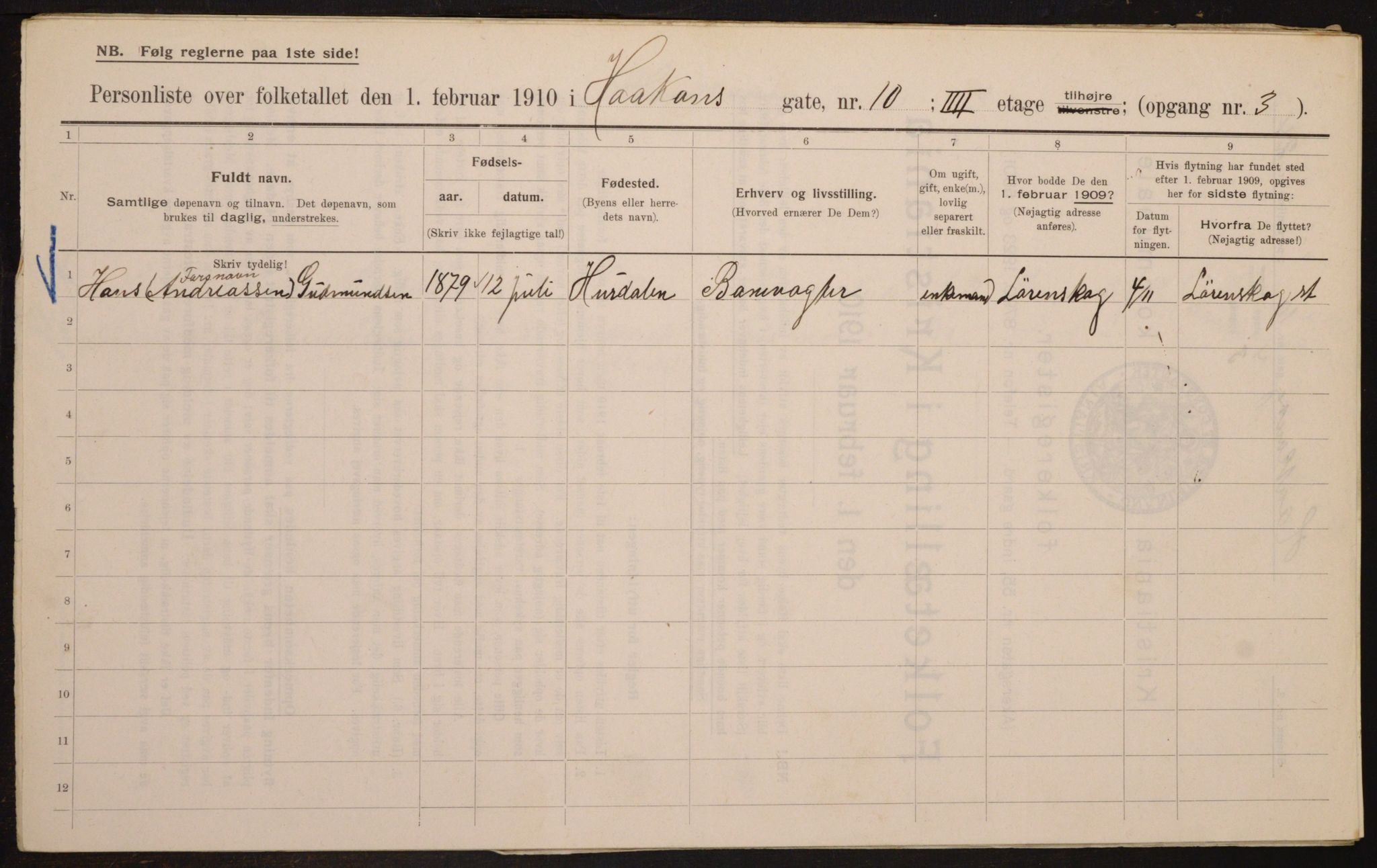 OBA, Municipal Census 1910 for Kristiania, 1910, p. 41839