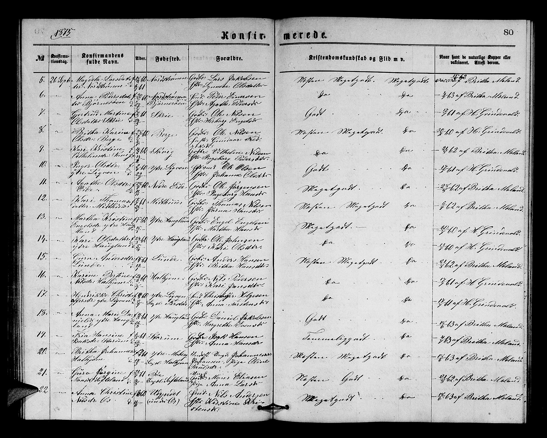 Os sokneprestembete, SAB/A-99929: Parish register (copy) no. A 1, 1869-1879, p. 80