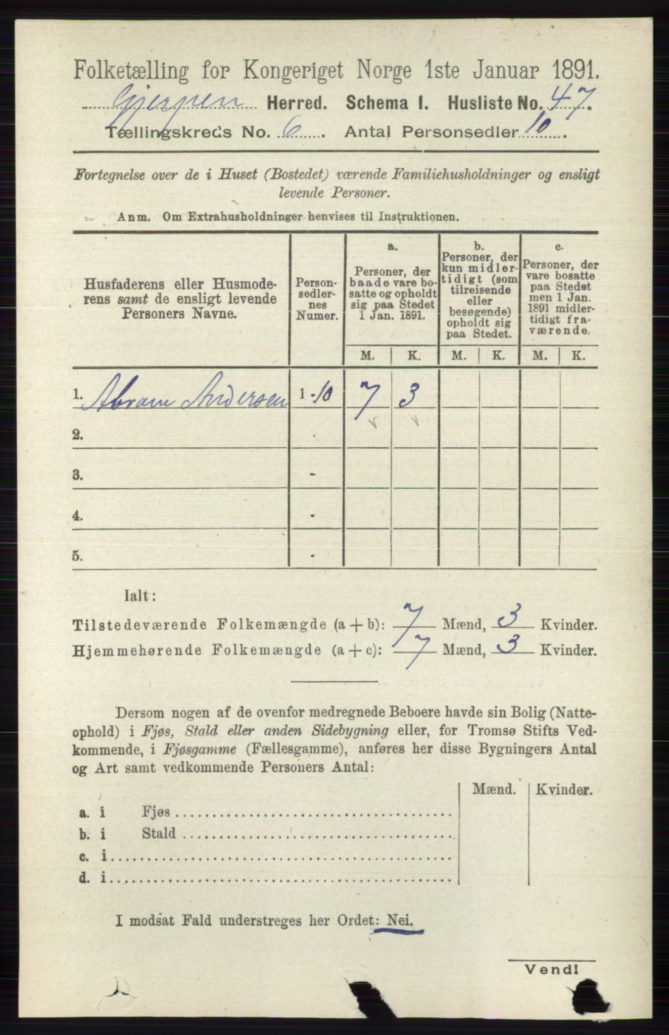 RA, 1891 census for 0812 Gjerpen, 1891, p. 2958