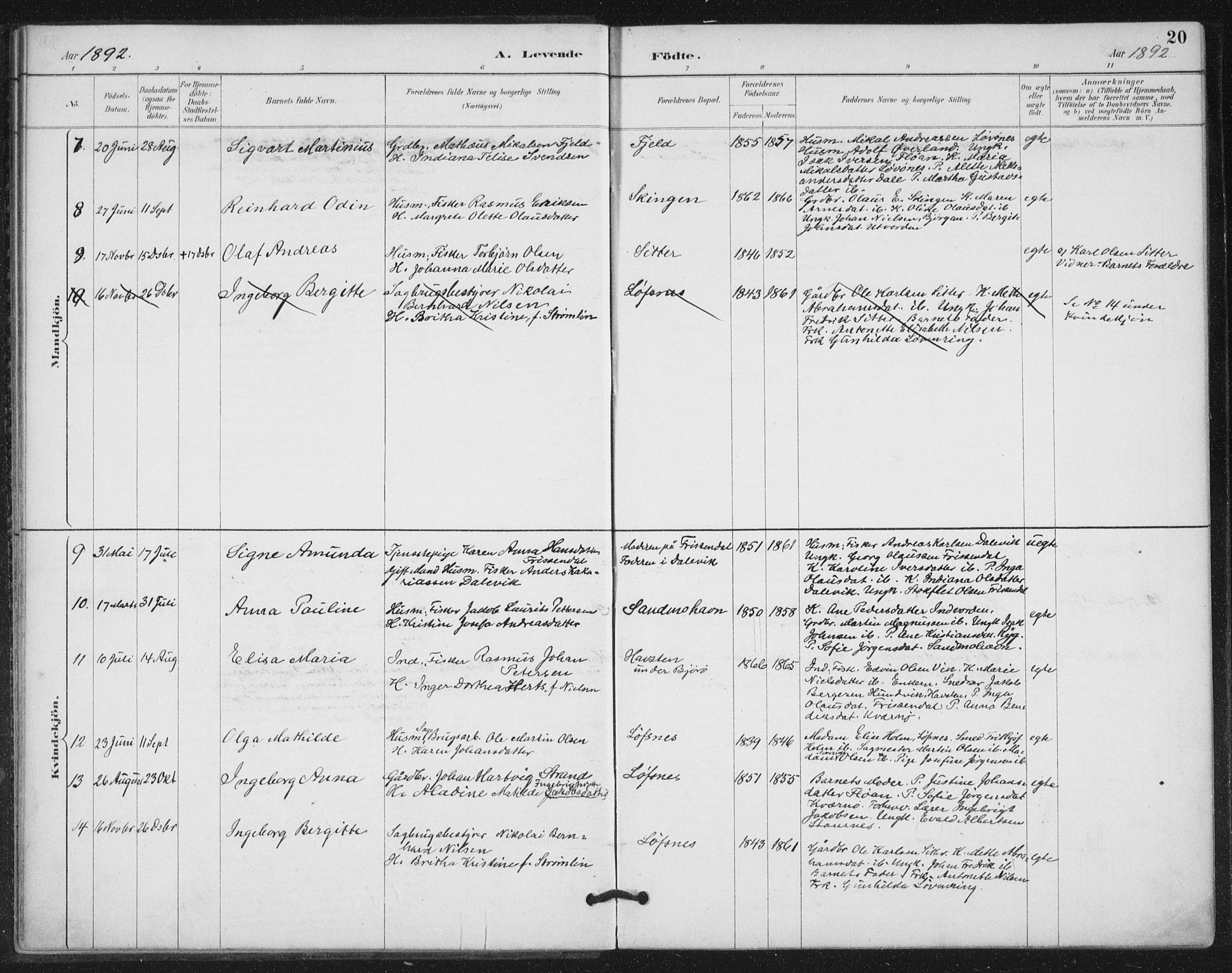 Ministerialprotokoller, klokkerbøker og fødselsregistre - Nord-Trøndelag, SAT/A-1458/772/L0603: Parish register (official) no. 772A01, 1885-1912, p. 20