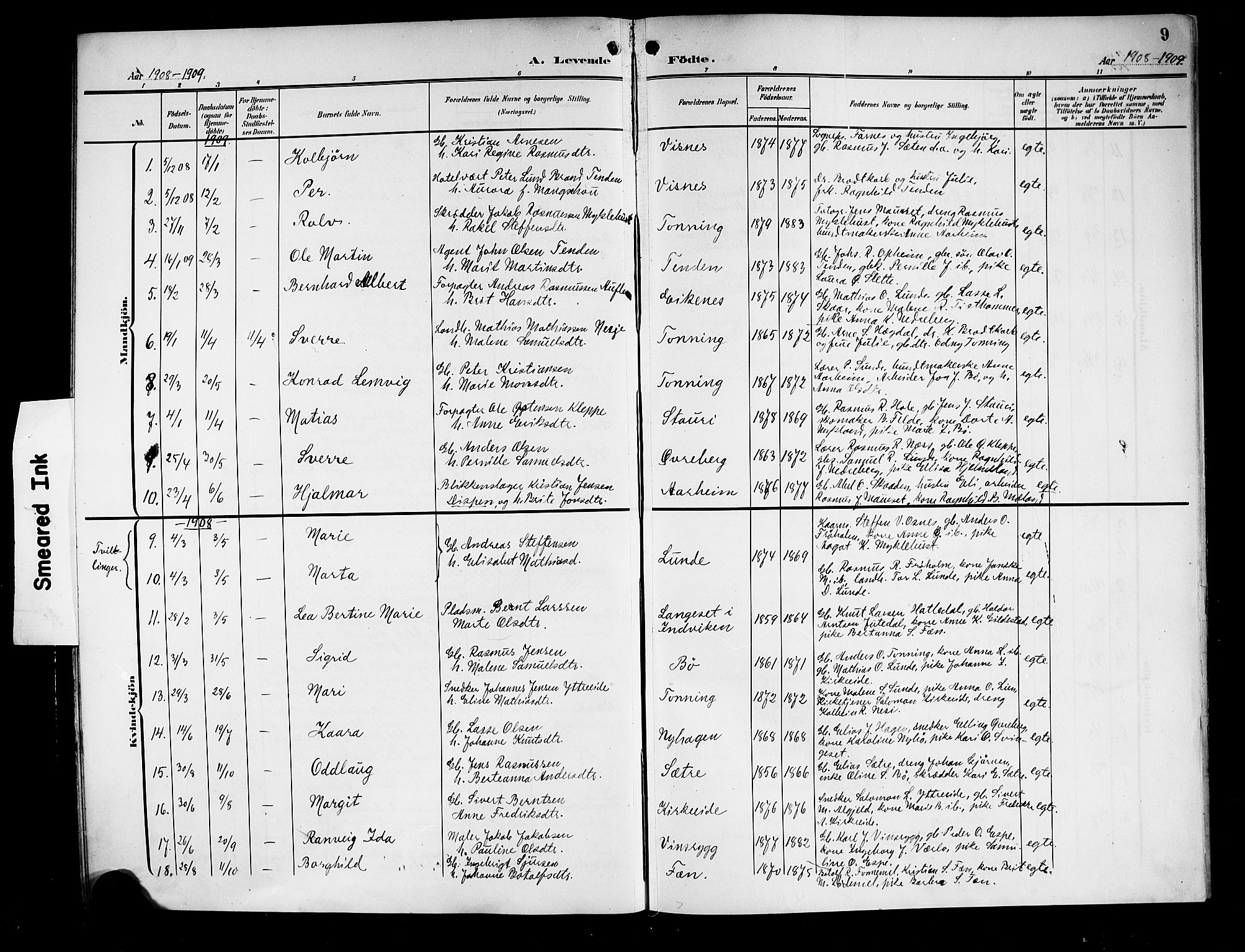 Stryn Sokneprestembete, AV/SAB-A-82501: Parish register (copy) no. A 3, 1906-1924, p. 9