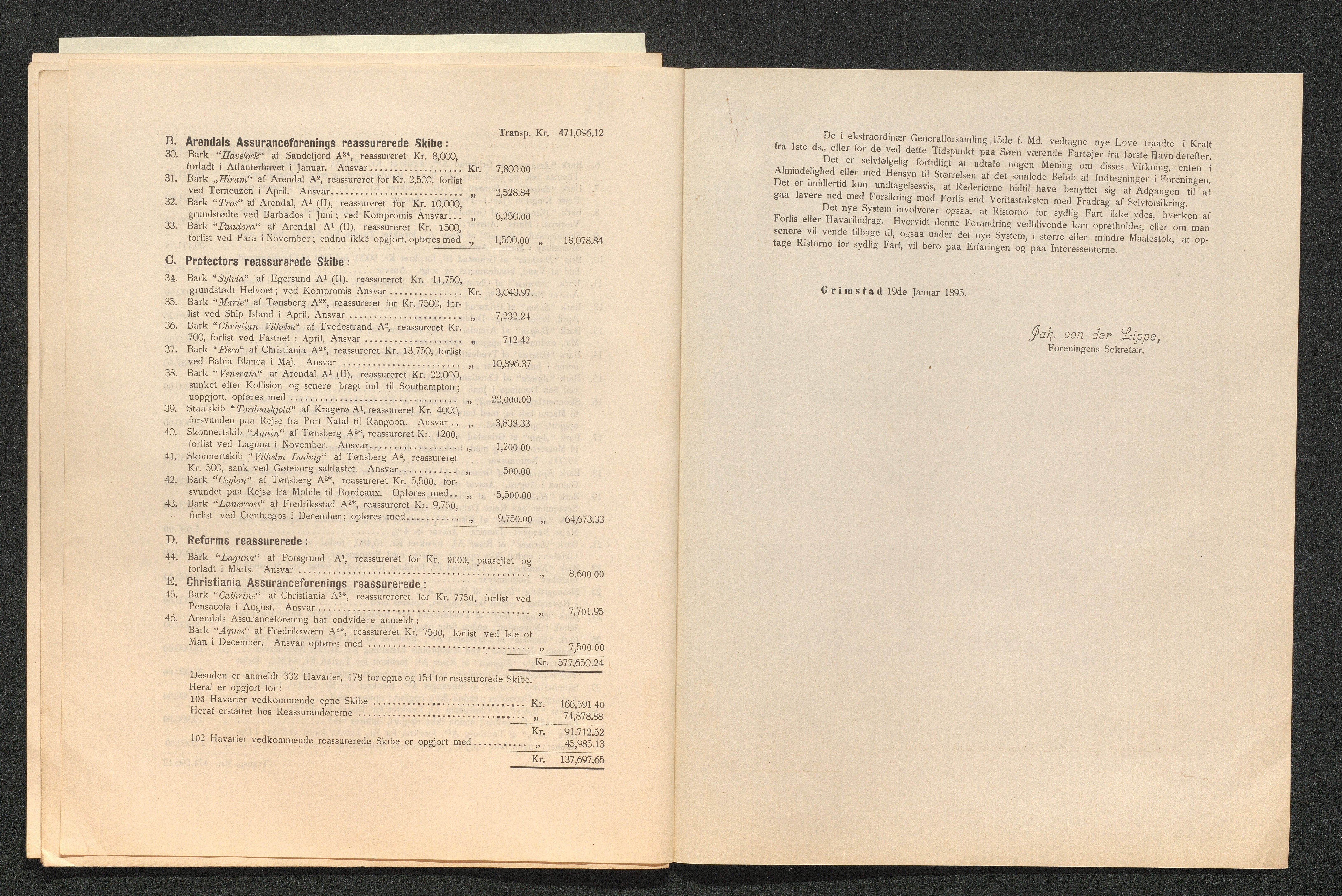 Agders Gjensidige Assuranceforening, AAKS/PA-1718/05/L0003: Regnskap, seilavdeling, pakkesak, 1890-1912