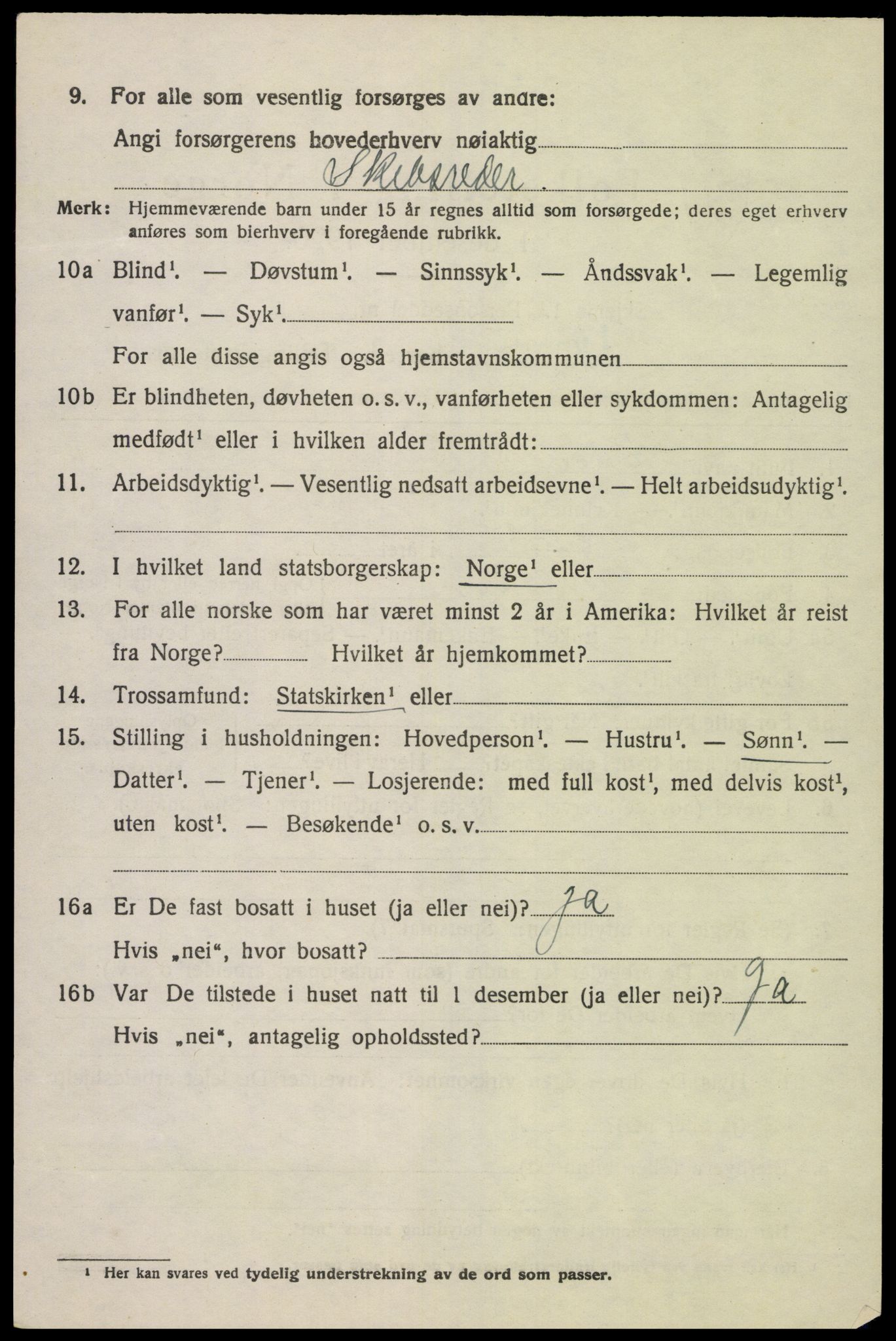 SAK, 1920 census for Lyngdal, 1920, p. 2996