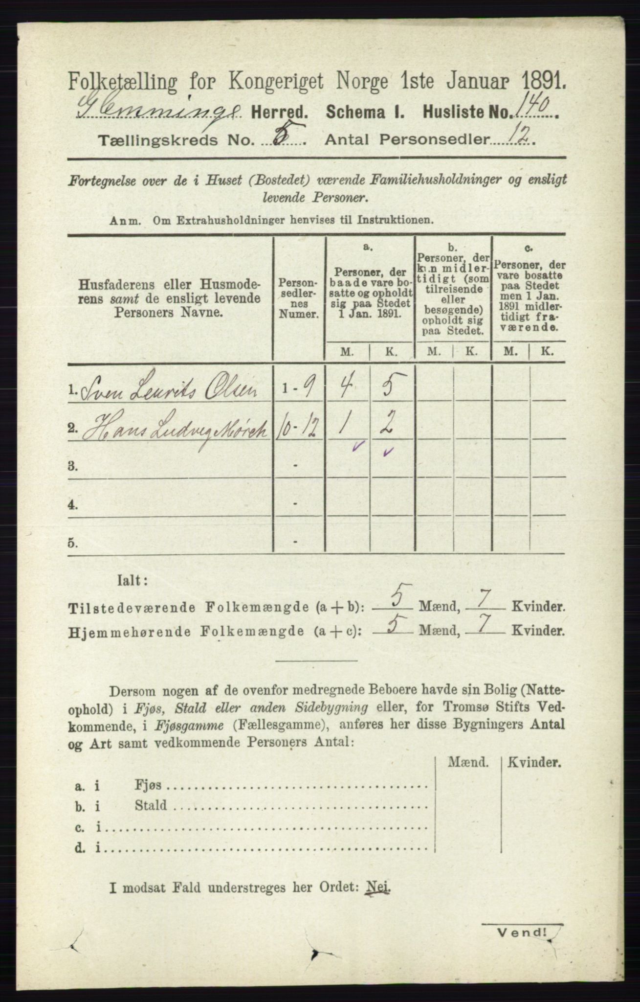 RA, 1891 census for 0132 Glemmen, 1891, p. 6037