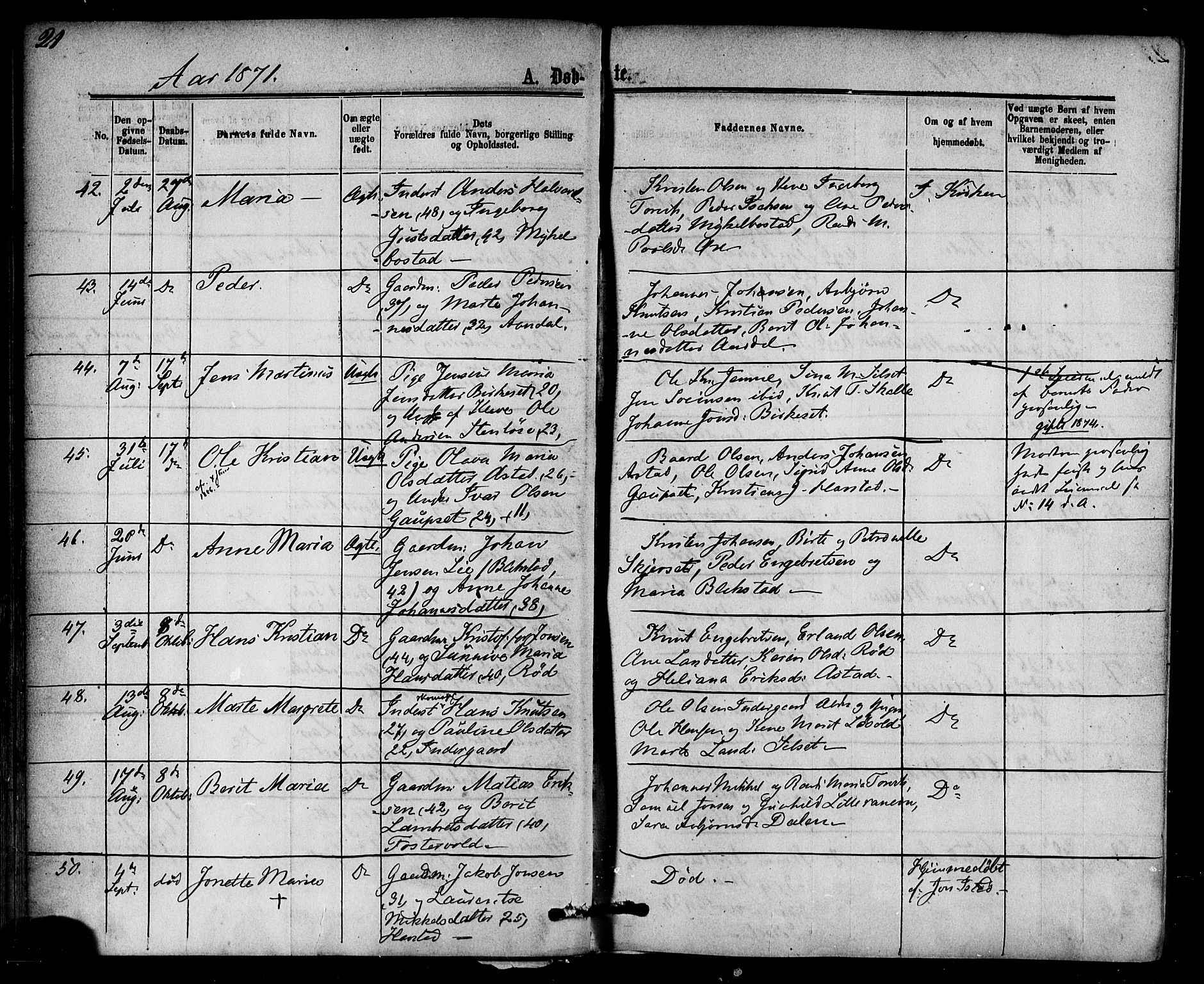 Ministerialprotokoller, klokkerbøker og fødselsregistre - Møre og Romsdal, AV/SAT-A-1454/584/L0966: Parish register (official) no. 584A06, 1869-1878, p. 21