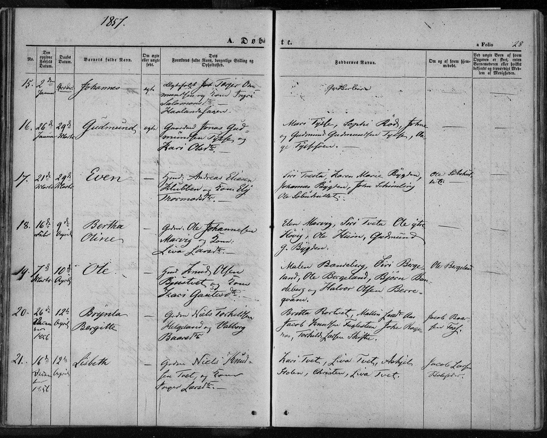 Jelsa sokneprestkontor, AV/SAST-A-101842/01/IV: Parish register (official) no. A 7, 1854-1866, p. 28