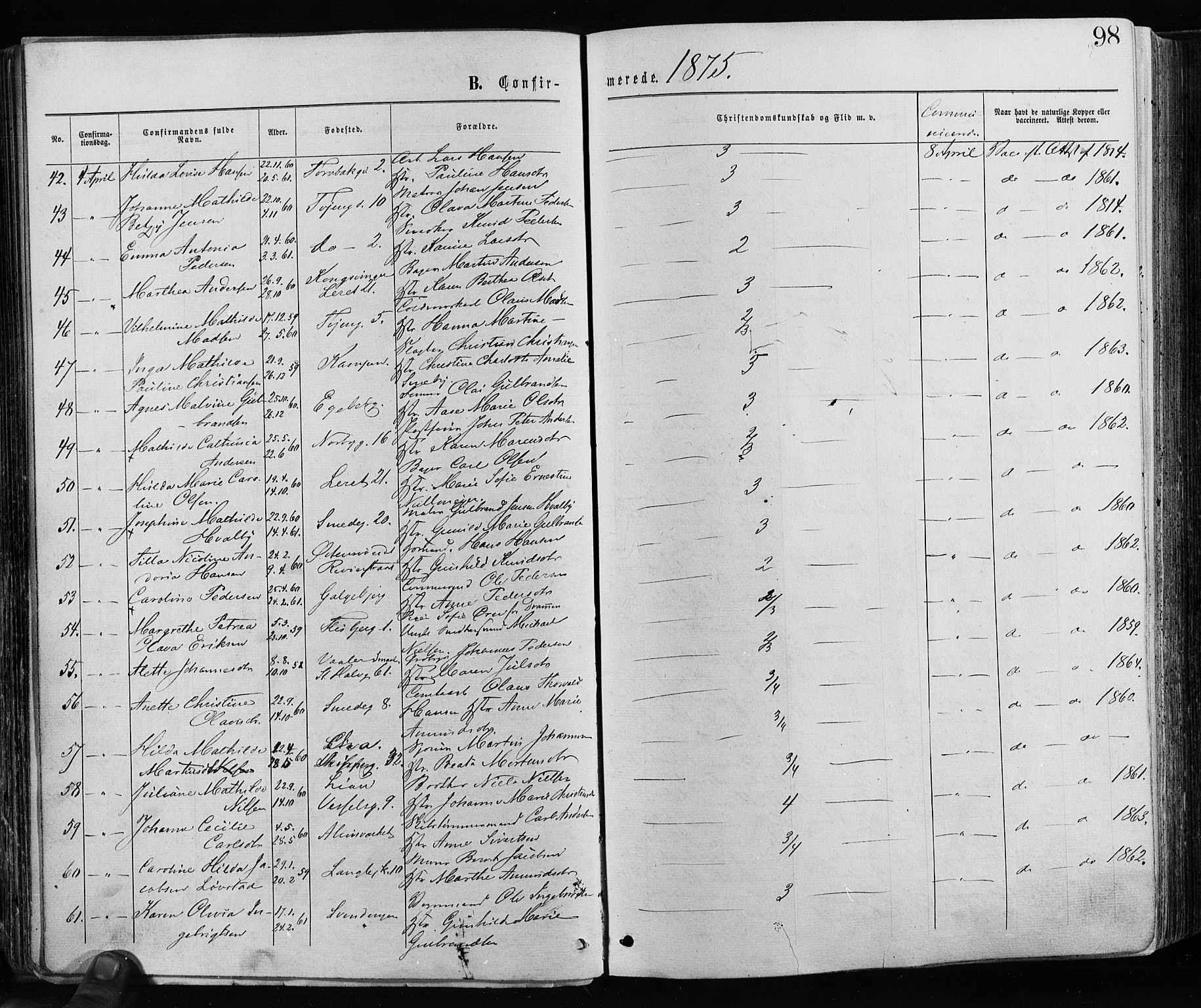 Grønland prestekontor Kirkebøker, AV/SAO-A-10848/F/Fa/L0005: Parish register (official) no. 5, 1869-1880, p. 98