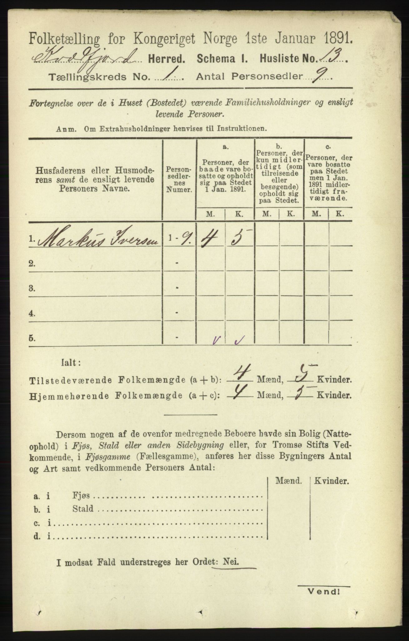 RA, 1891 census for 1911 Kvæfjord, 1891, p. 33