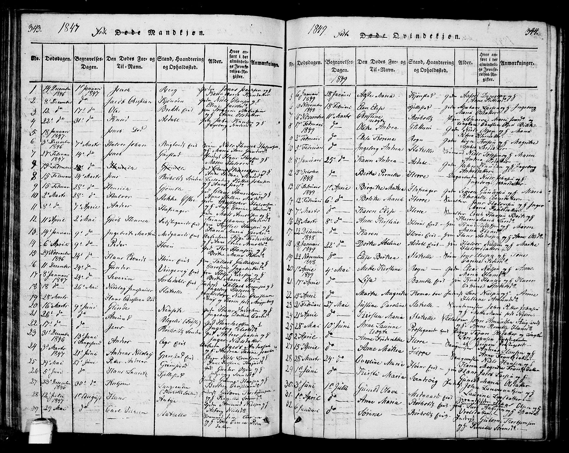 Bamble kirkebøker, AV/SAKO-A-253/G/Ga/L0005: Parish register (copy) no. I 5, 1814-1855, p. 343-344