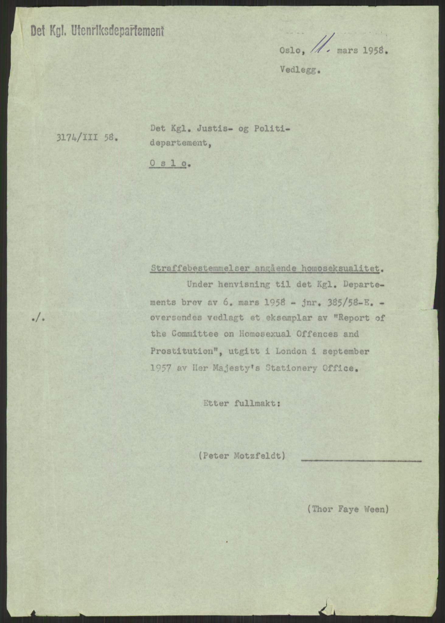 Justisdepartementet, Lovavdelingen, RA/S-3212/D/De/L0029/0001: Straffeloven / Straffelovens revisjon: 5 - Ot. prp. nr.  41 - 1945: Homoseksualiet. 3 mapper, 1956-1970, p. 965