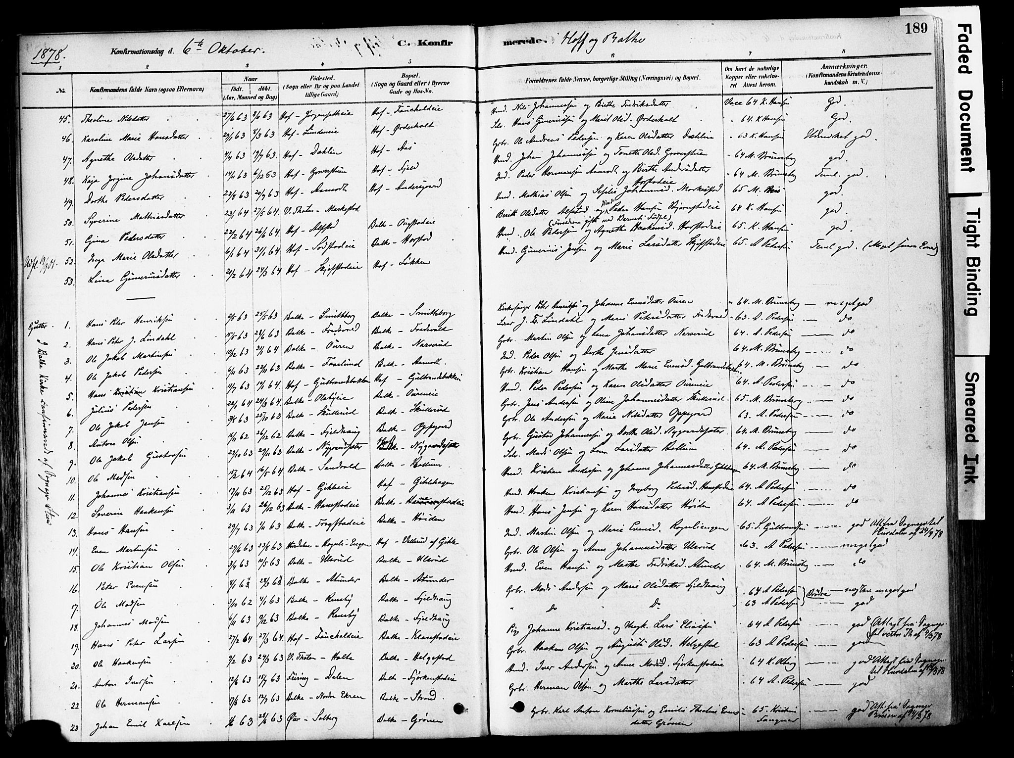 Østre Toten prestekontor, AV/SAH-PREST-104/H/Ha/Haa/L0006: Parish register (official) no. 6 /1, 1878-1896, p. 189