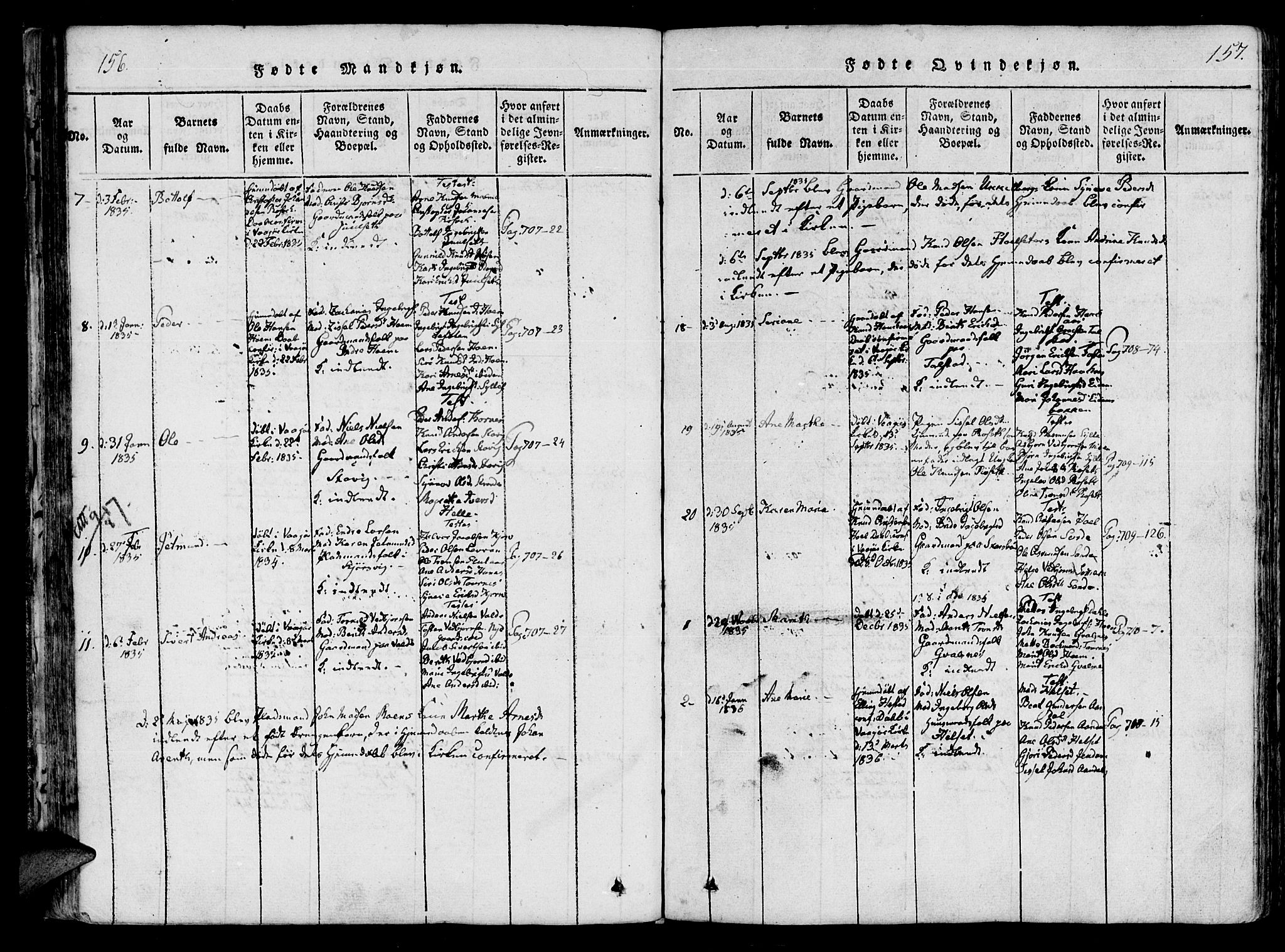 Ministerialprotokoller, klokkerbøker og fødselsregistre - Møre og Romsdal, SAT/A-1454/565/L0747: Parish register (official) no. 565A01, 1817-1844, p. 156-157