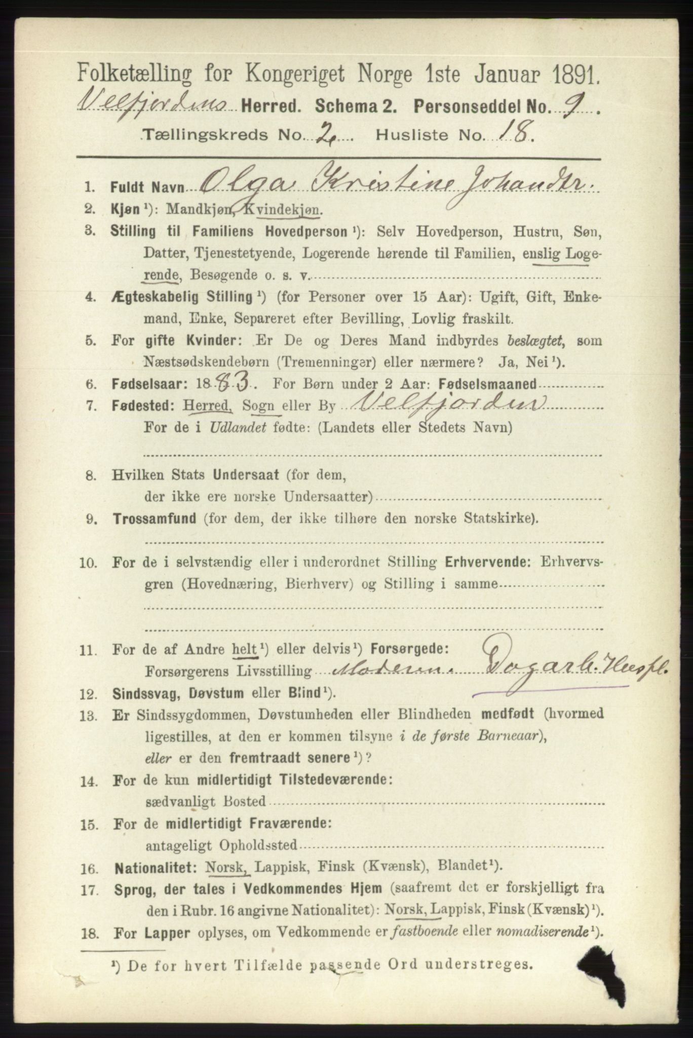 RA, 1891 census for 1813 Velfjord, 1891, p. 670