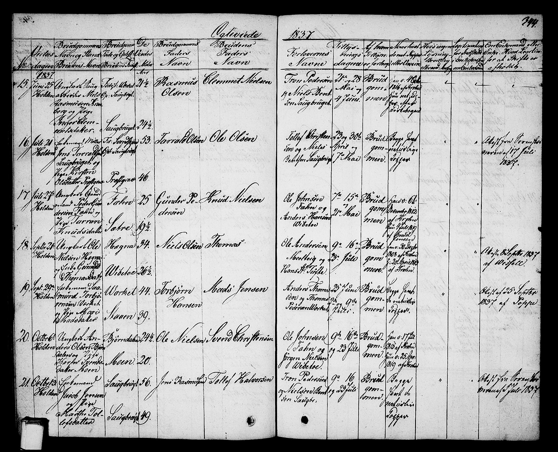 Holla kirkebøker, AV/SAKO-A-272/G/Ga/L0002: Parish register (copy) no. I 2, 1830-1848, p. 344