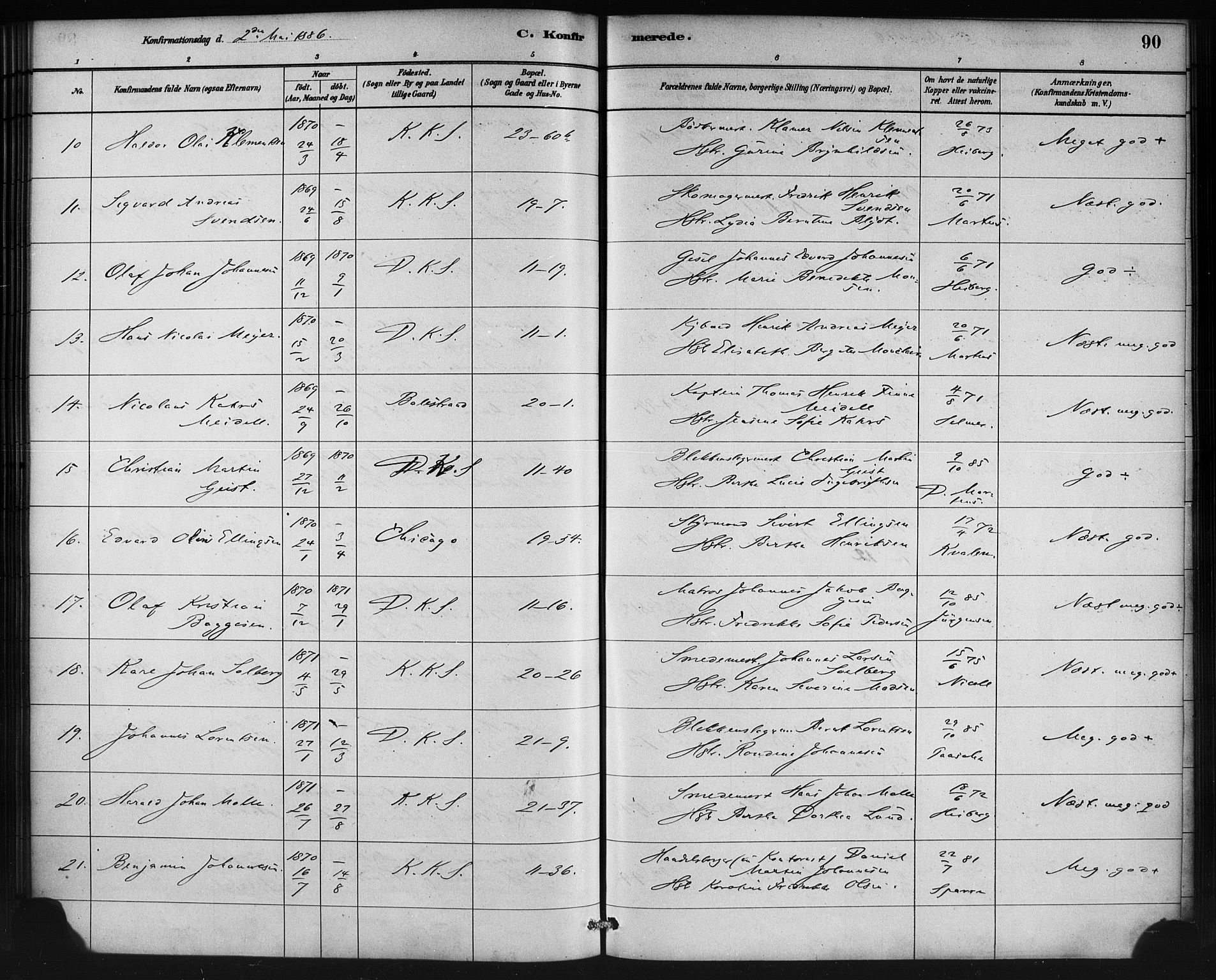 Korskirken sokneprestembete, SAB/A-76101/H/Haa/L0029: Parish register (official) no. C 5, 1880-1892, p. 90