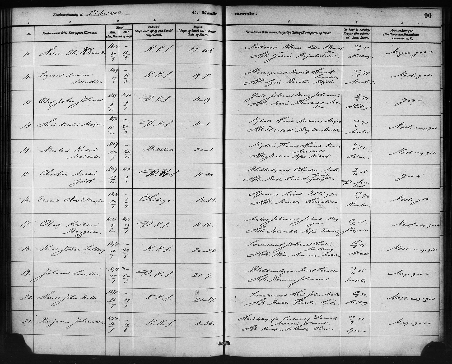 Korskirken sokneprestembete, AV/SAB-A-76101/H/Haa/L0029: Parish register (official) no. C 5, 1880-1892, p. 90