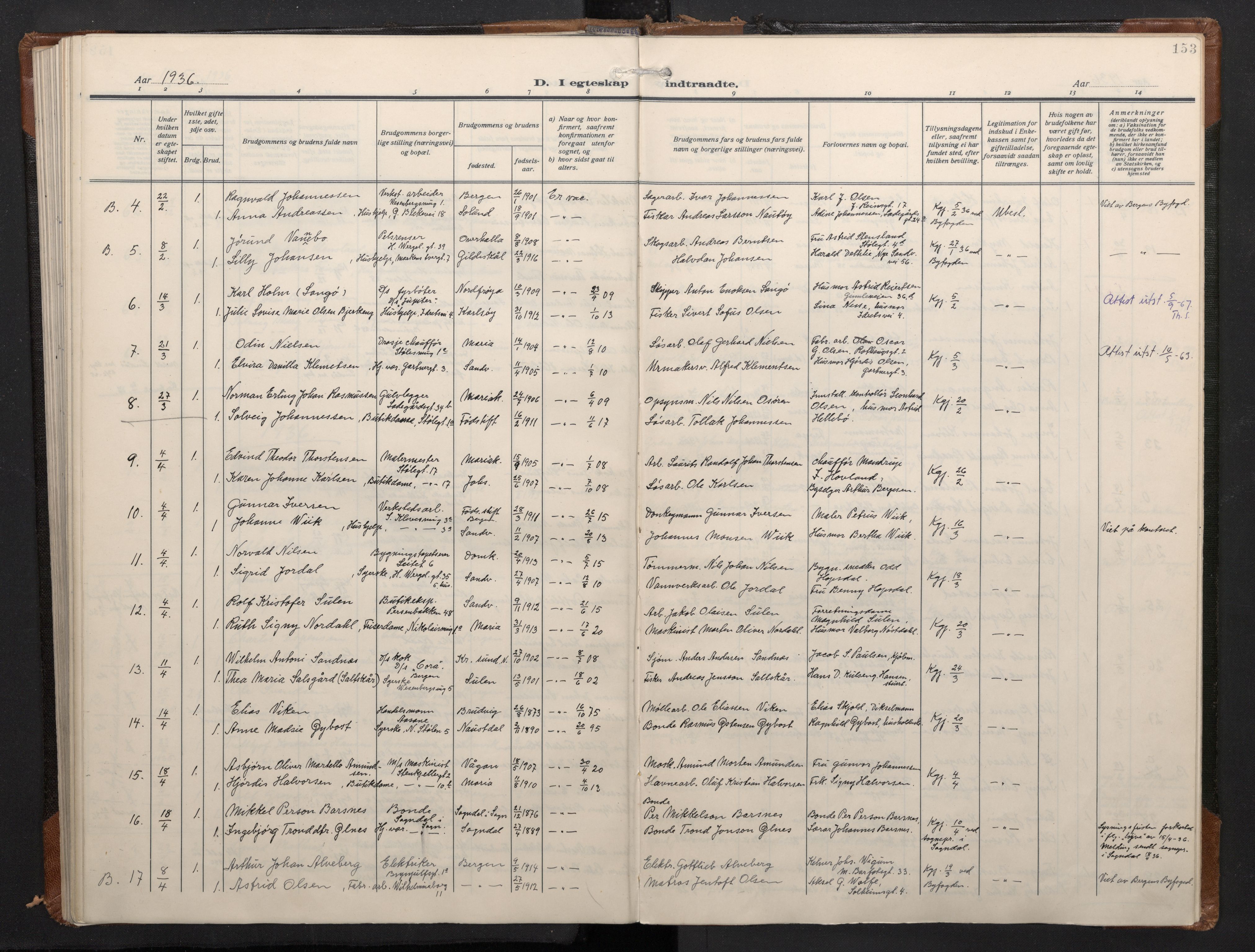 Mariakirken Sokneprestembete, SAB/A-76901/H/Haa/L0016: Parish register (official) no. C 4, 1927-1938, p. 152b-153a