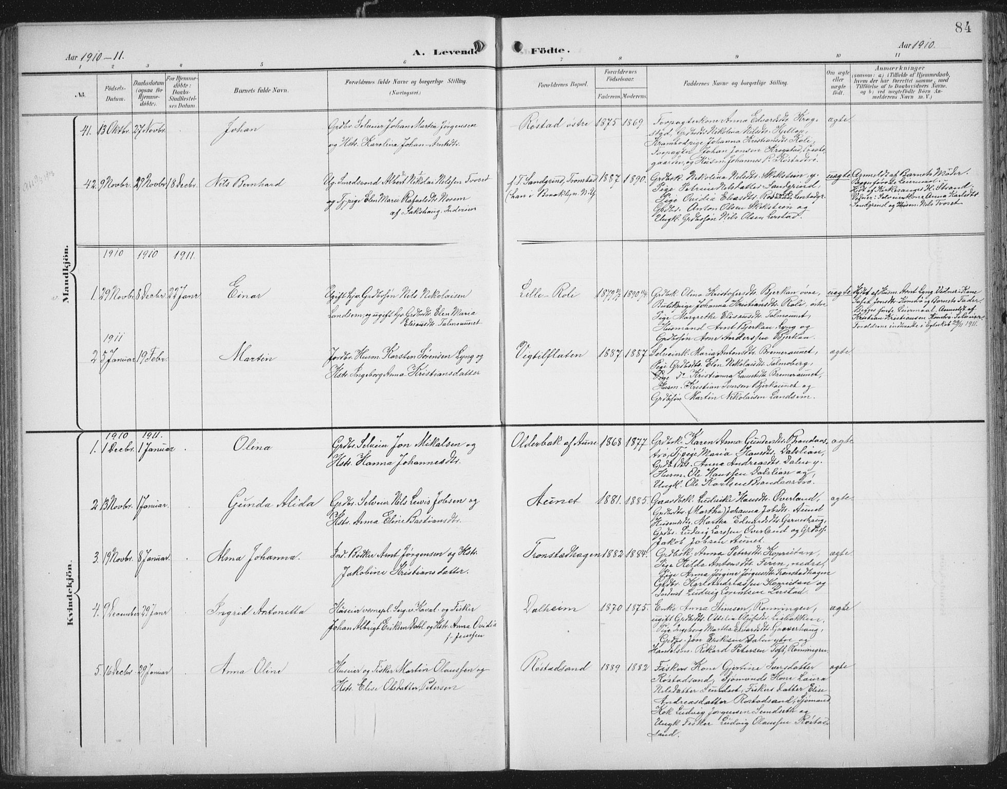Ministerialprotokoller, klokkerbøker og fødselsregistre - Nord-Trøndelag, SAT/A-1458/701/L0011: Parish register (official) no. 701A11, 1899-1915, p. 84
