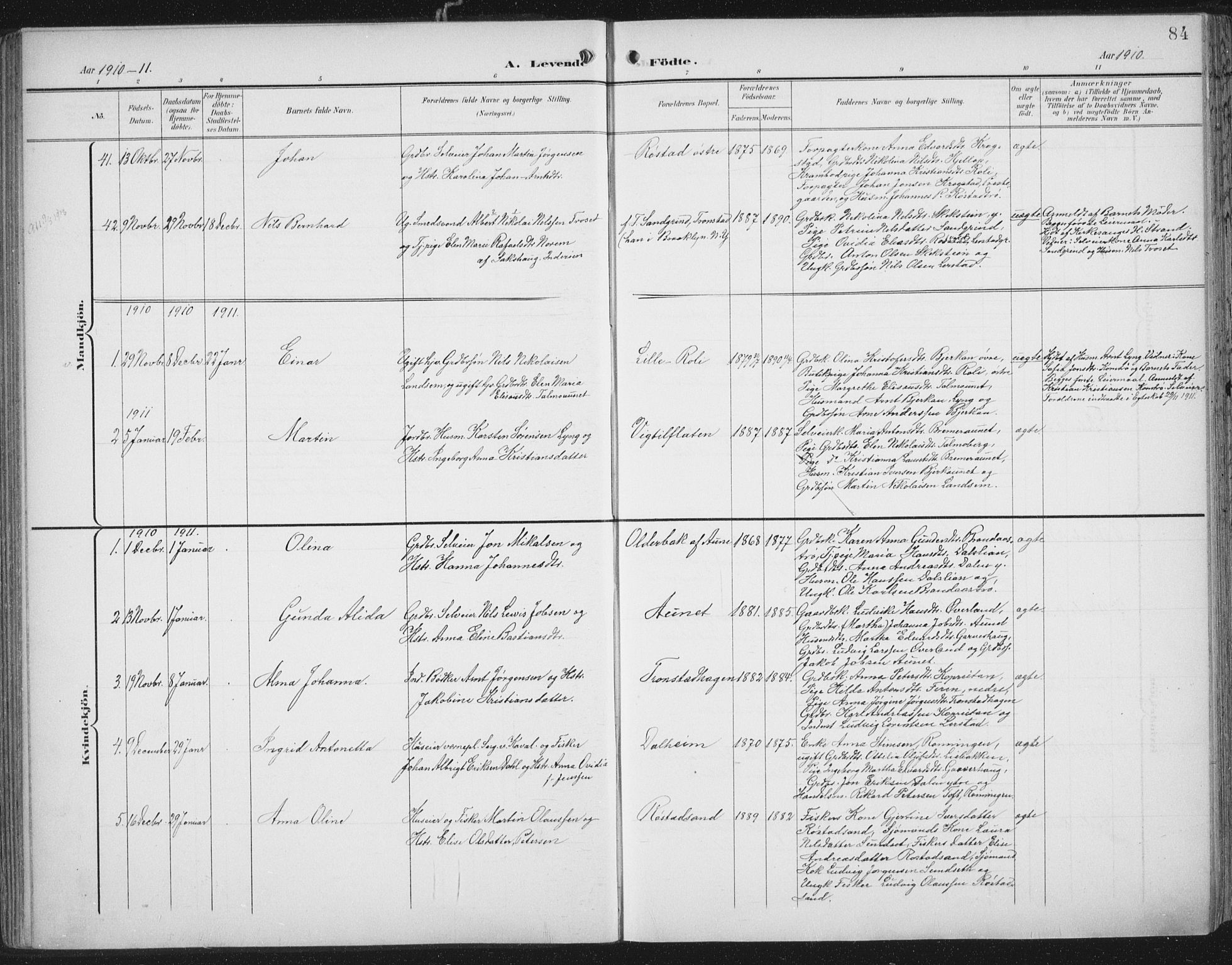 Ministerialprotokoller, klokkerbøker og fødselsregistre - Nord-Trøndelag, AV/SAT-A-1458/701/L0011: Parish register (official) no. 701A11, 1899-1915, p. 84