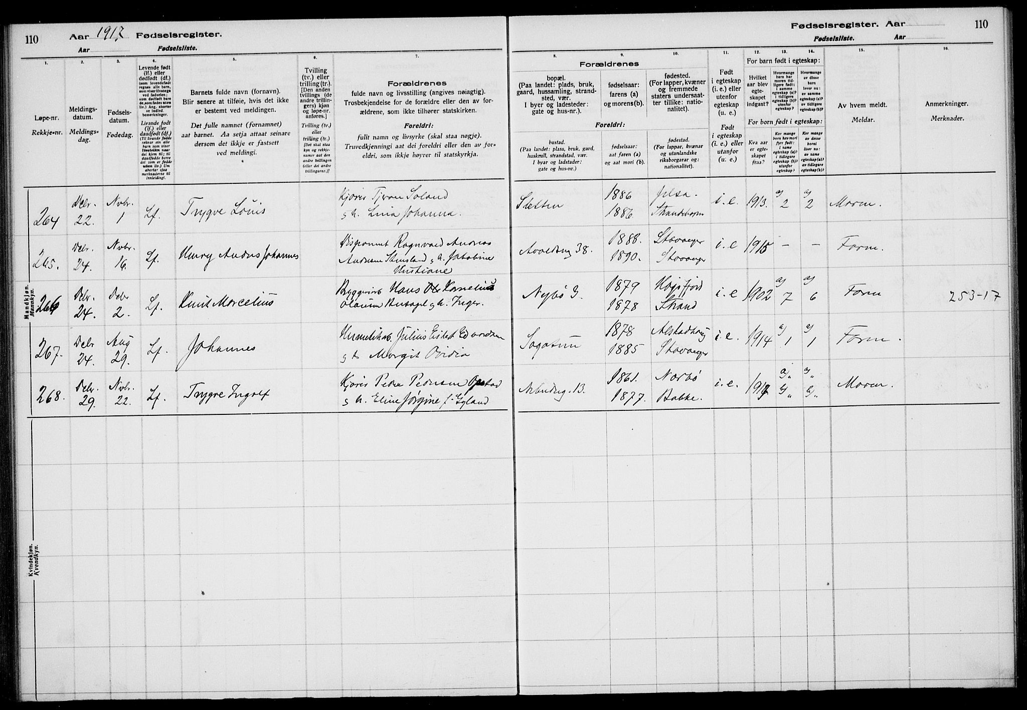 St. Johannes sokneprestkontor, AV/SAST-A-101814/002/A/L0001: Birth register no. 1, 1916-1919, p. 110