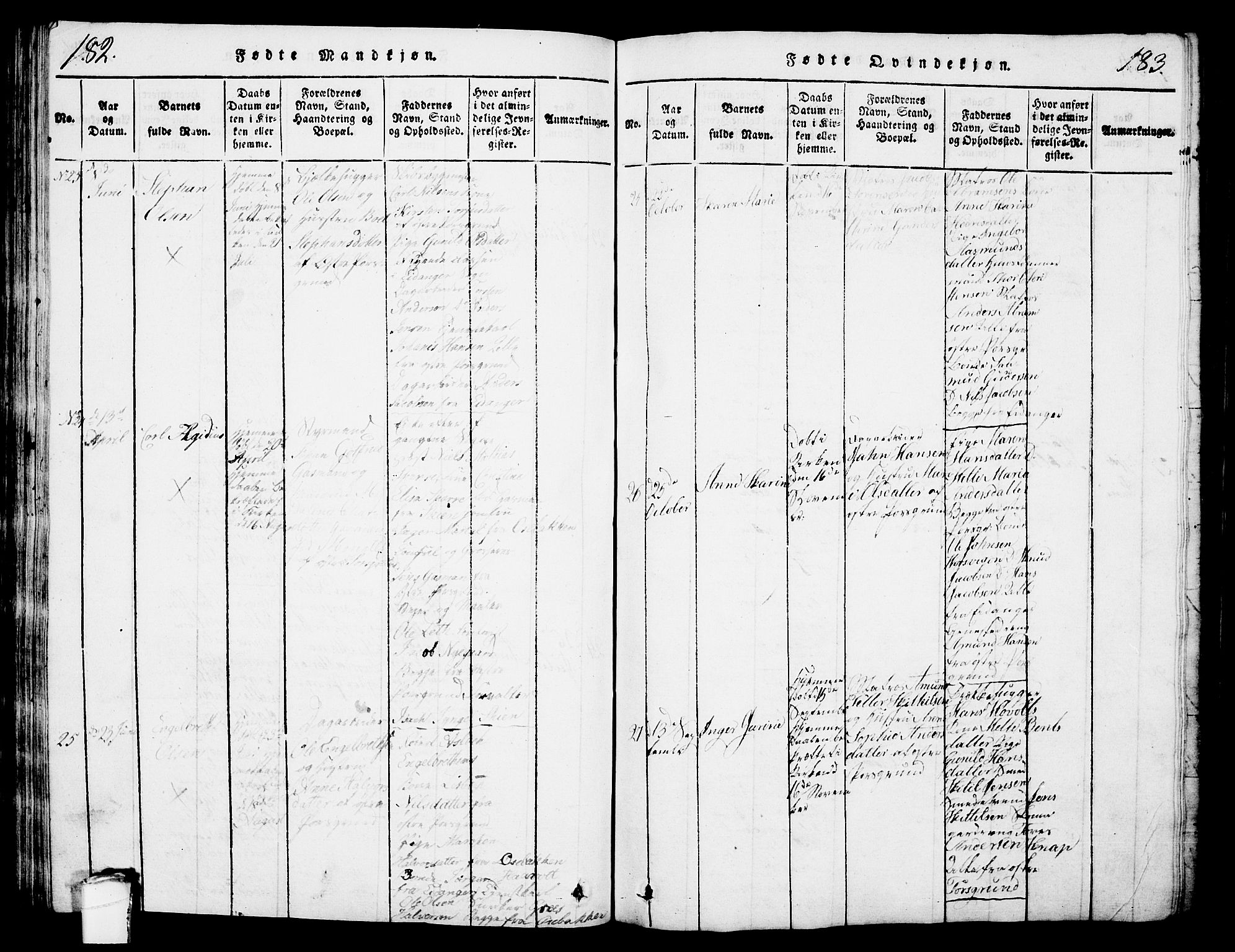 Porsgrunn kirkebøker , AV/SAKO-A-104/G/Gb/L0001: Parish register (copy) no. II 1, 1817-1828, p. 182-183