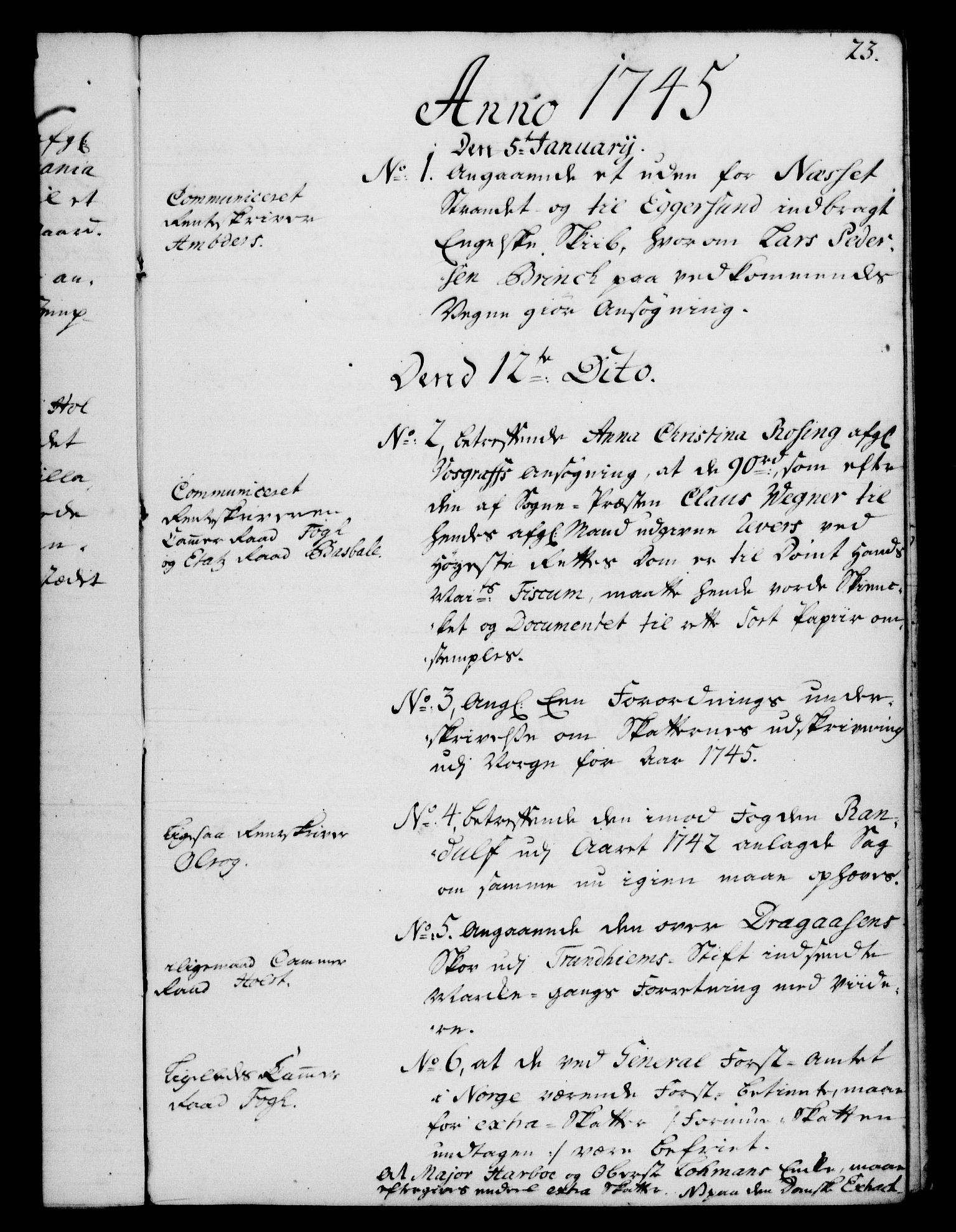 Rentekammeret, Kammerkanselliet, RA/EA-3111/G/Gf/Gfb/L0005: Register til norske relasjons- og resolusjonsprotokoller (merket RK 52.100), 1744-1754, p. 23