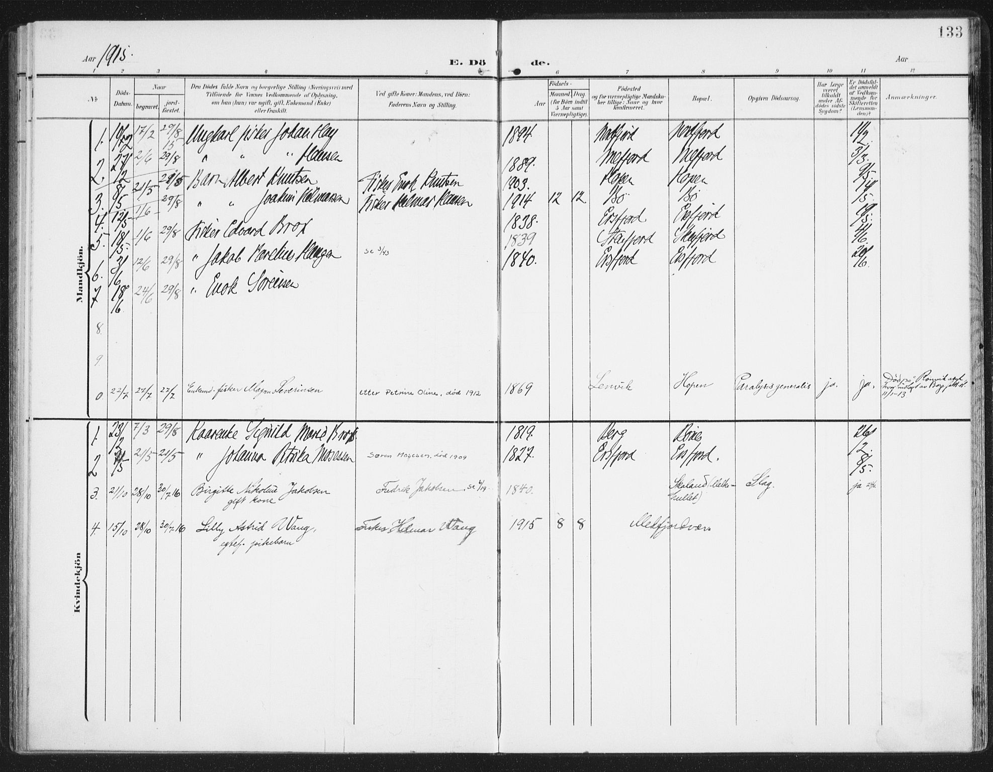 Berg sokneprestkontor, SATØ/S-1318/G/Ga/Gaa/L0007kirke: Parish register (official) no. 7, 1906-1915, p. 133