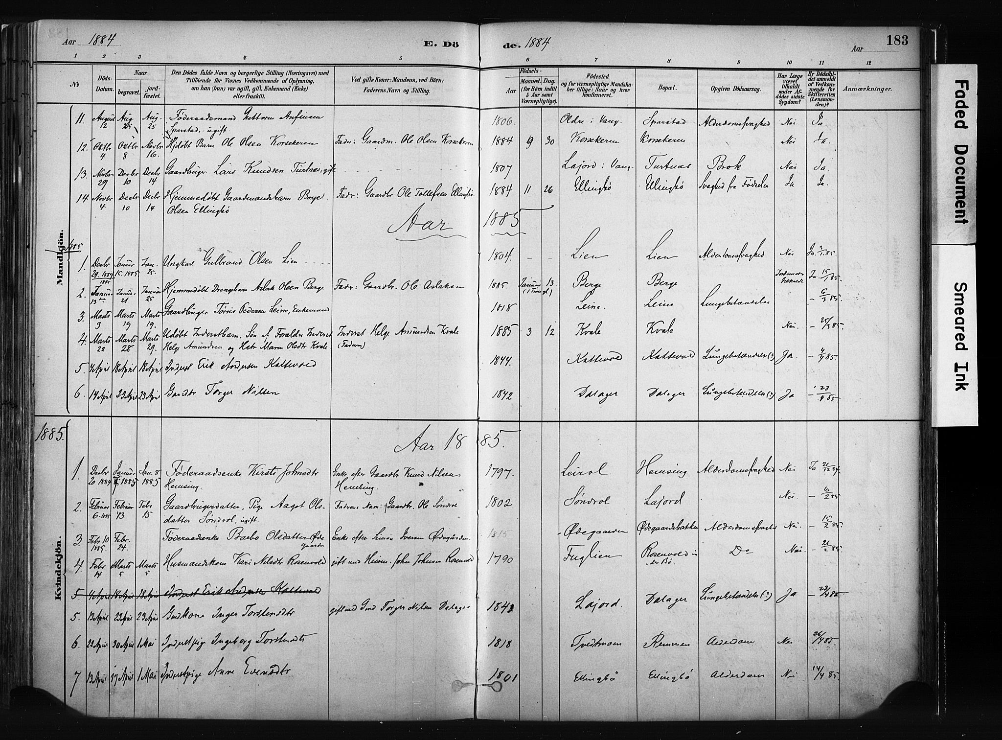 Vang prestekontor, Valdres, SAH/PREST-140/H/Ha/L0008: Parish register (official) no. 8, 1882-1910, p. 183