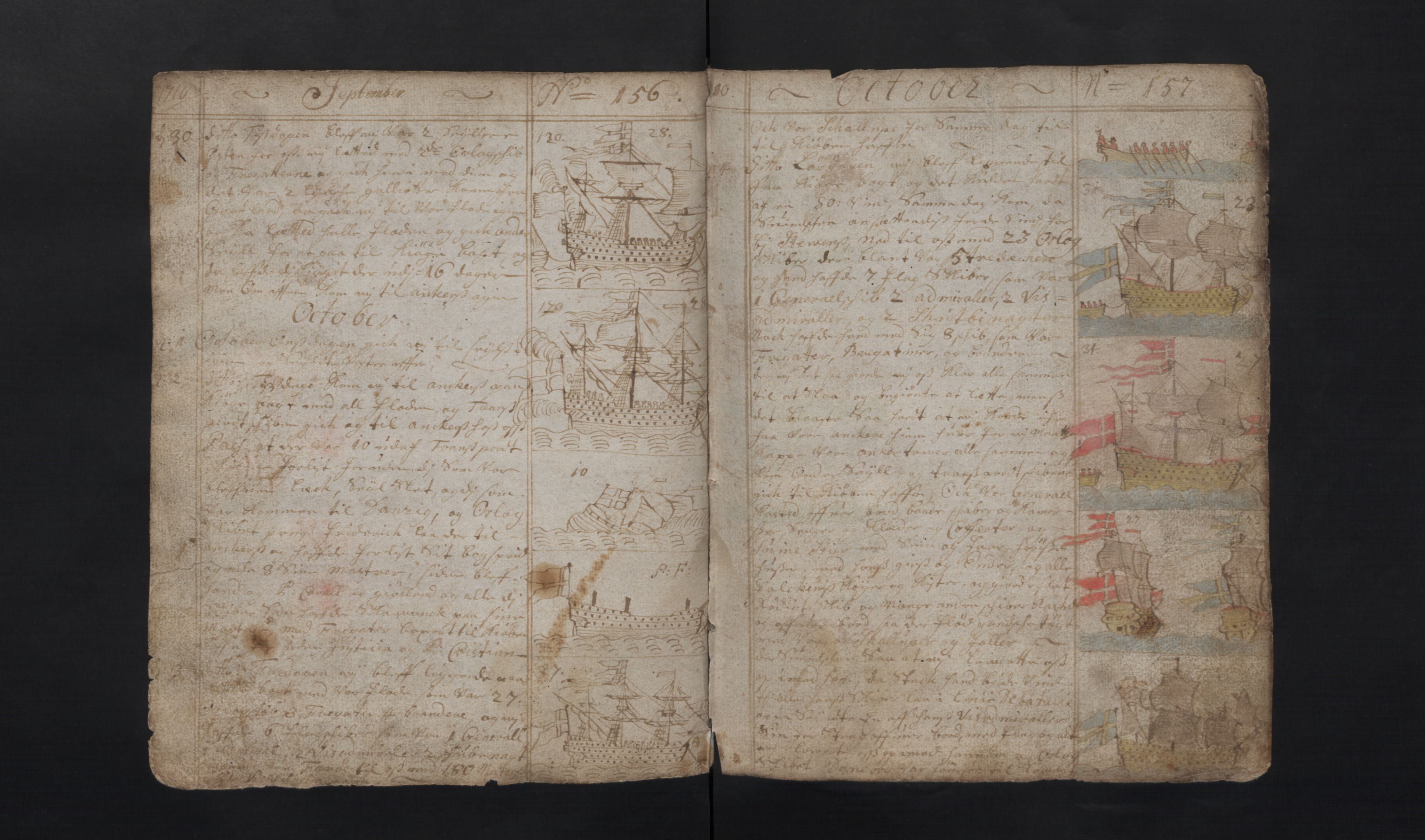 Manuskriptsamlingen, RA/EA-3667/G/L0048a: Nils Trosners dagbok ført på flåten 1710-1713 bd. I, 1710-1713, p. 156-157