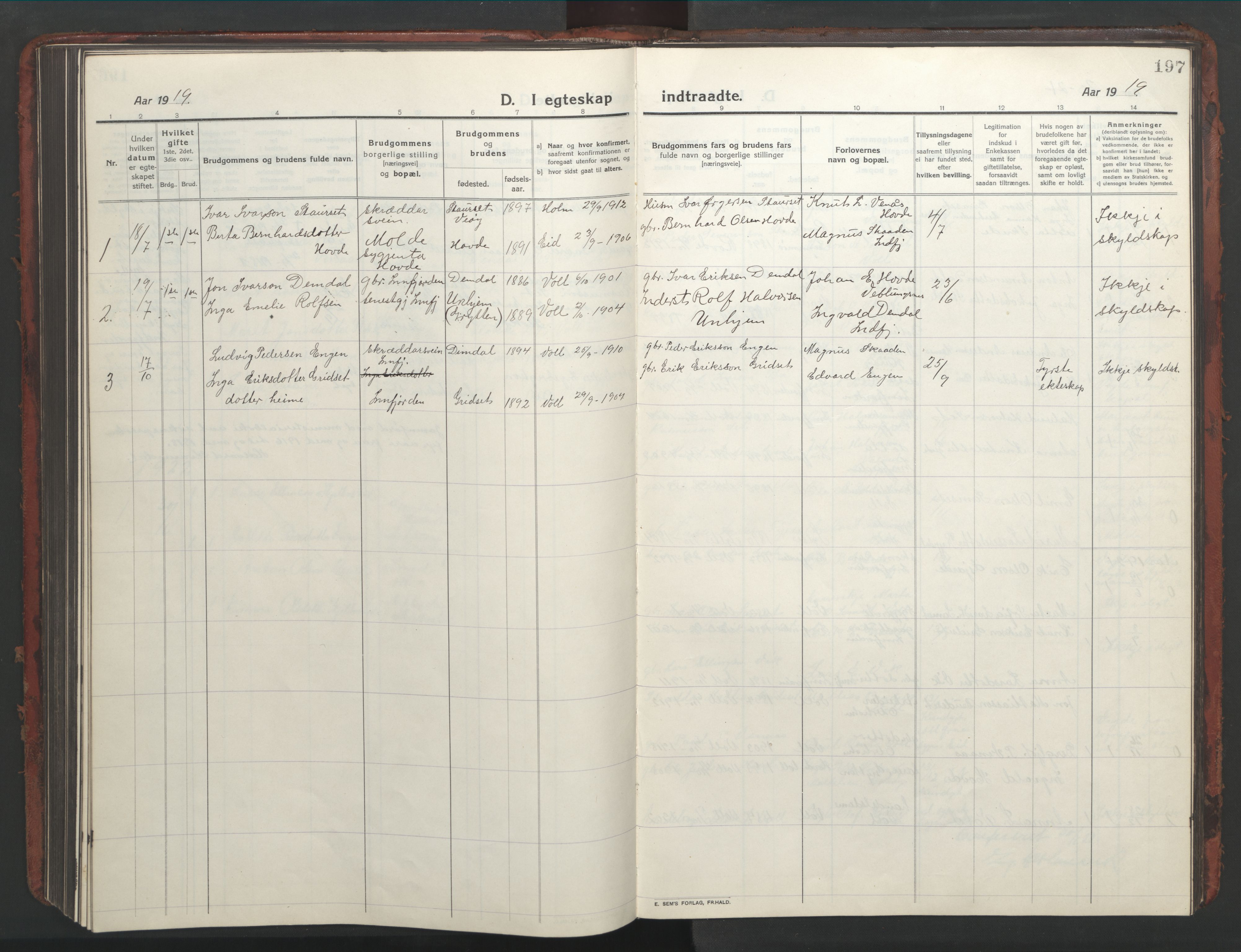 Ministerialprotokoller, klokkerbøker og fødselsregistre - Møre og Romsdal, AV/SAT-A-1454/543/L0565: Parish register (copy) no. 543C03, 1916-1955, p. 197