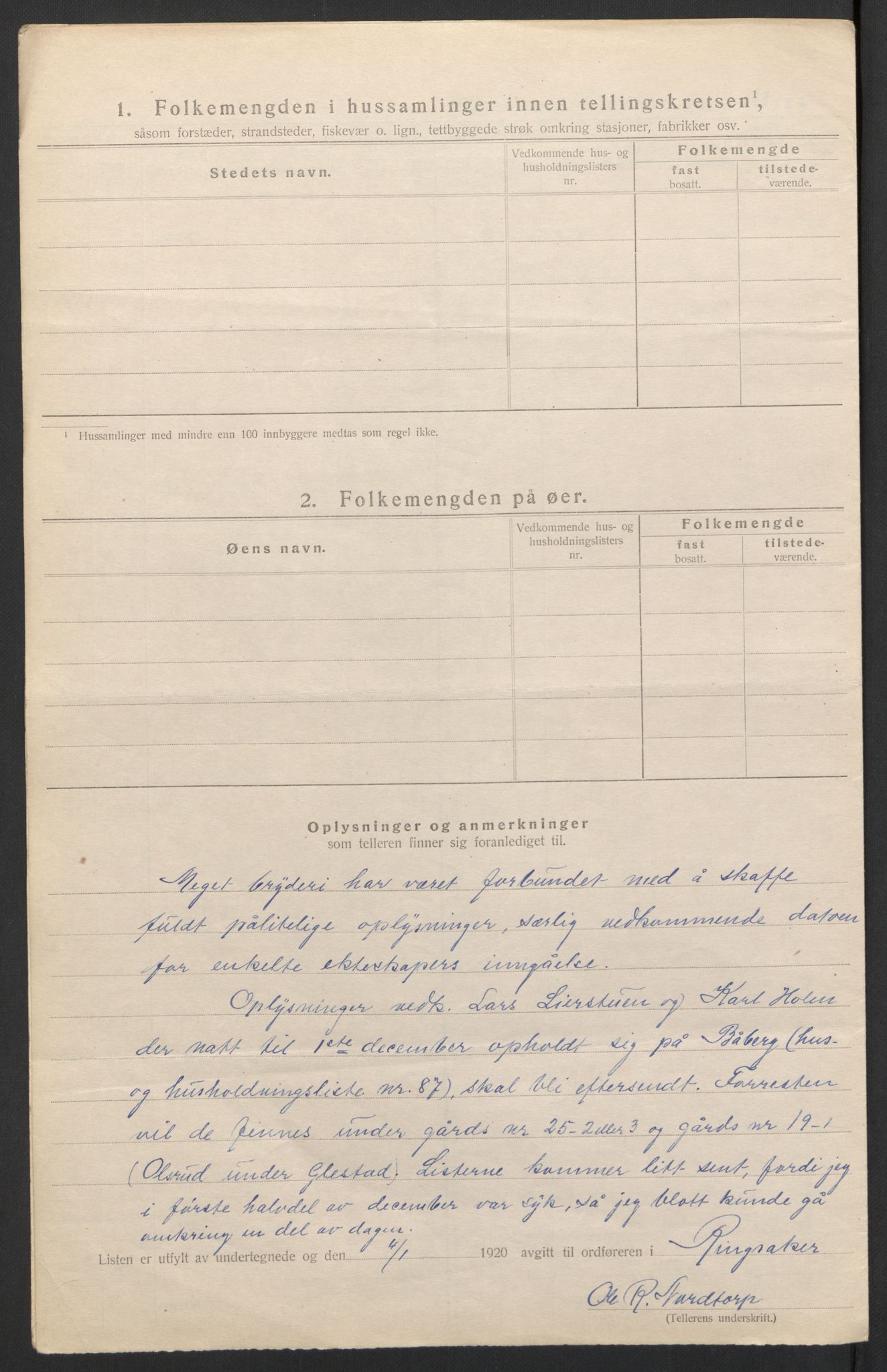 SAH, 1920 census for Ringsaker, 1920, p. 92