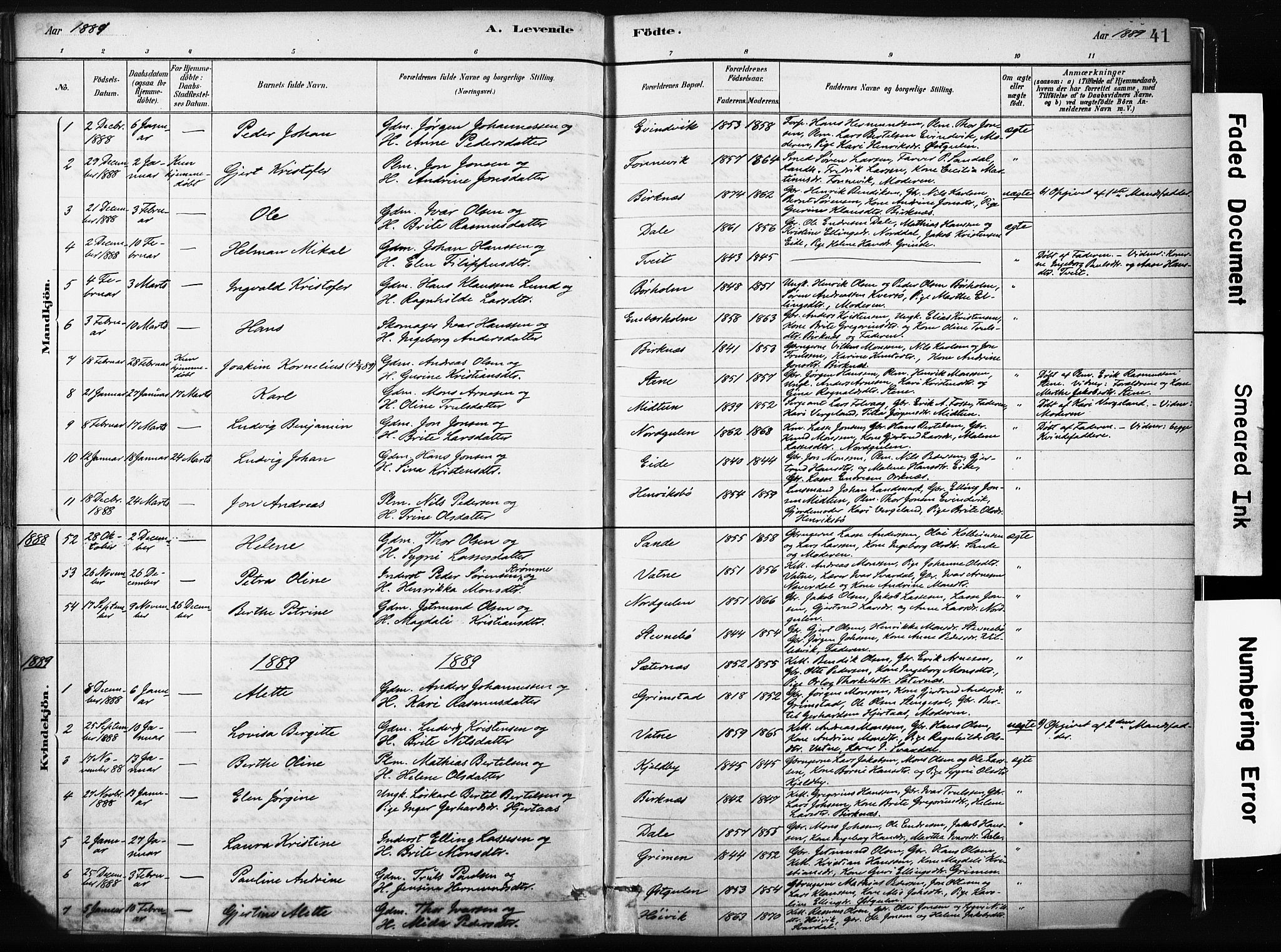 Gulen sokneprestembete, AV/SAB-A-80201/H/Haa/Haab/L0001: Parish register (official) no. B 1, 1881-1905, p. 39(v) 41(h)