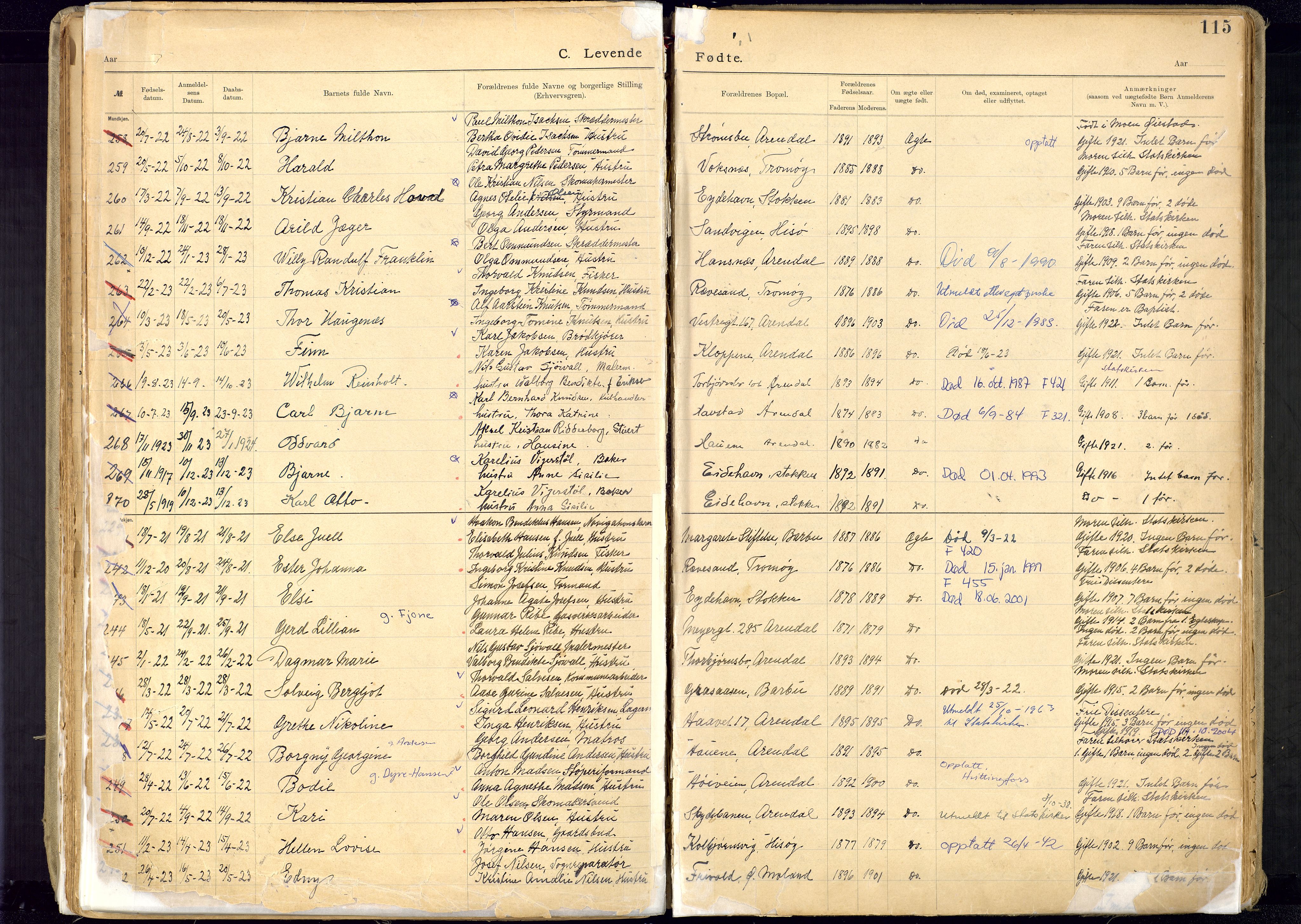 Metodistmenigheten, Arendal, SAK/1292-0011/F/Fa/L0005: Dissenter register no. 5, 1892-1942, p. 115
