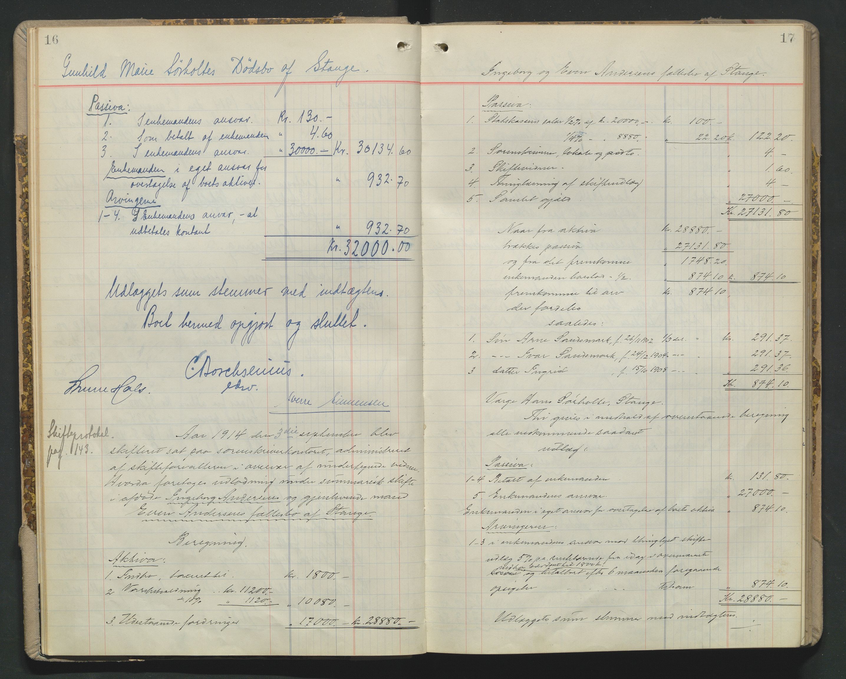 Sør-Hedmark sorenskriveri, AV/SAH-TING-014/J/Ja/Jad/L0004: Skifteutlodningsprotokoll - landet, 1913-1919, p. 16-17