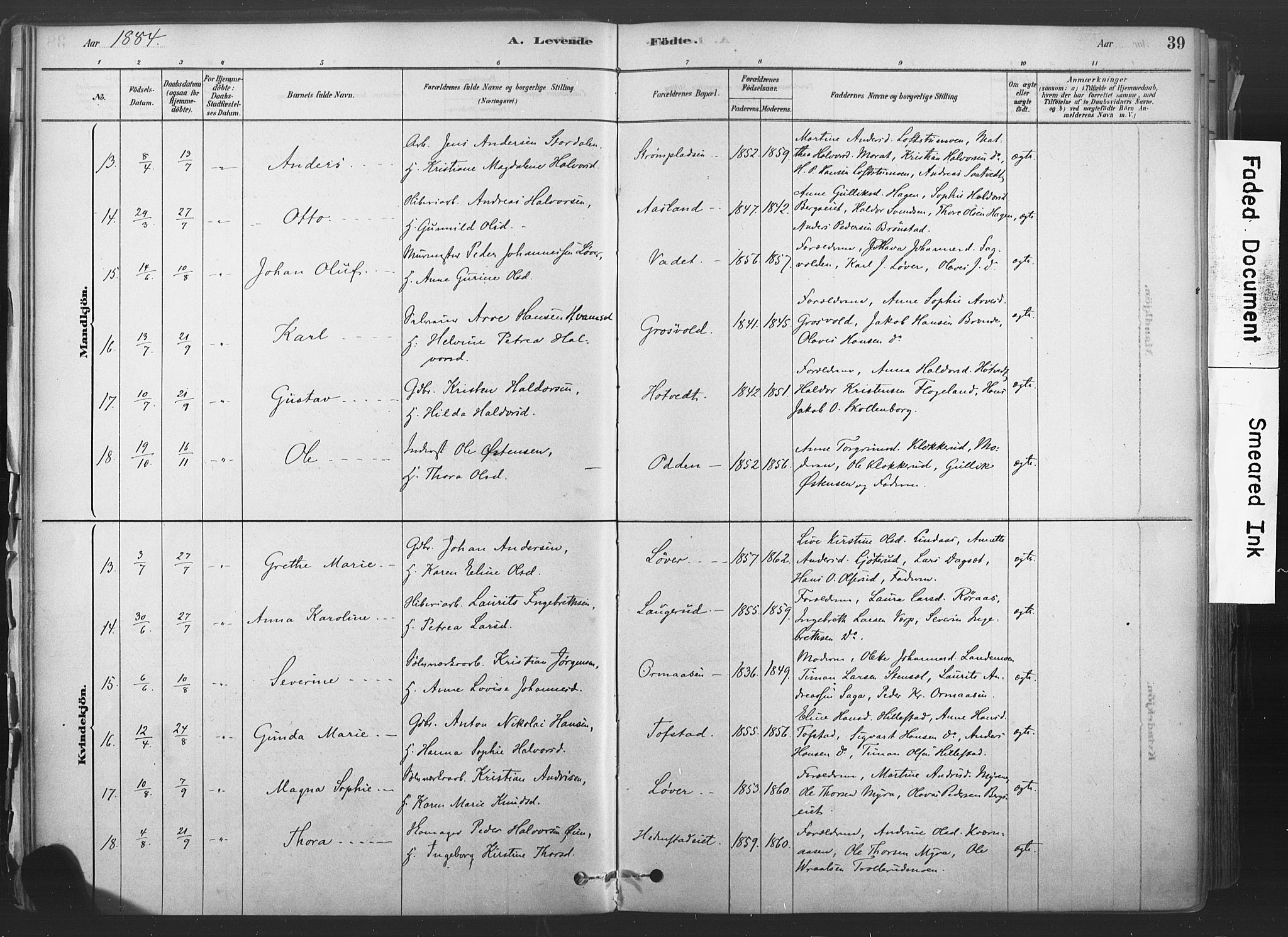 Sandsvær kirkebøker, AV/SAKO-A-244/F/Fd/L0001: Parish register (official) no. IV 1, 1878-1906, p. 39