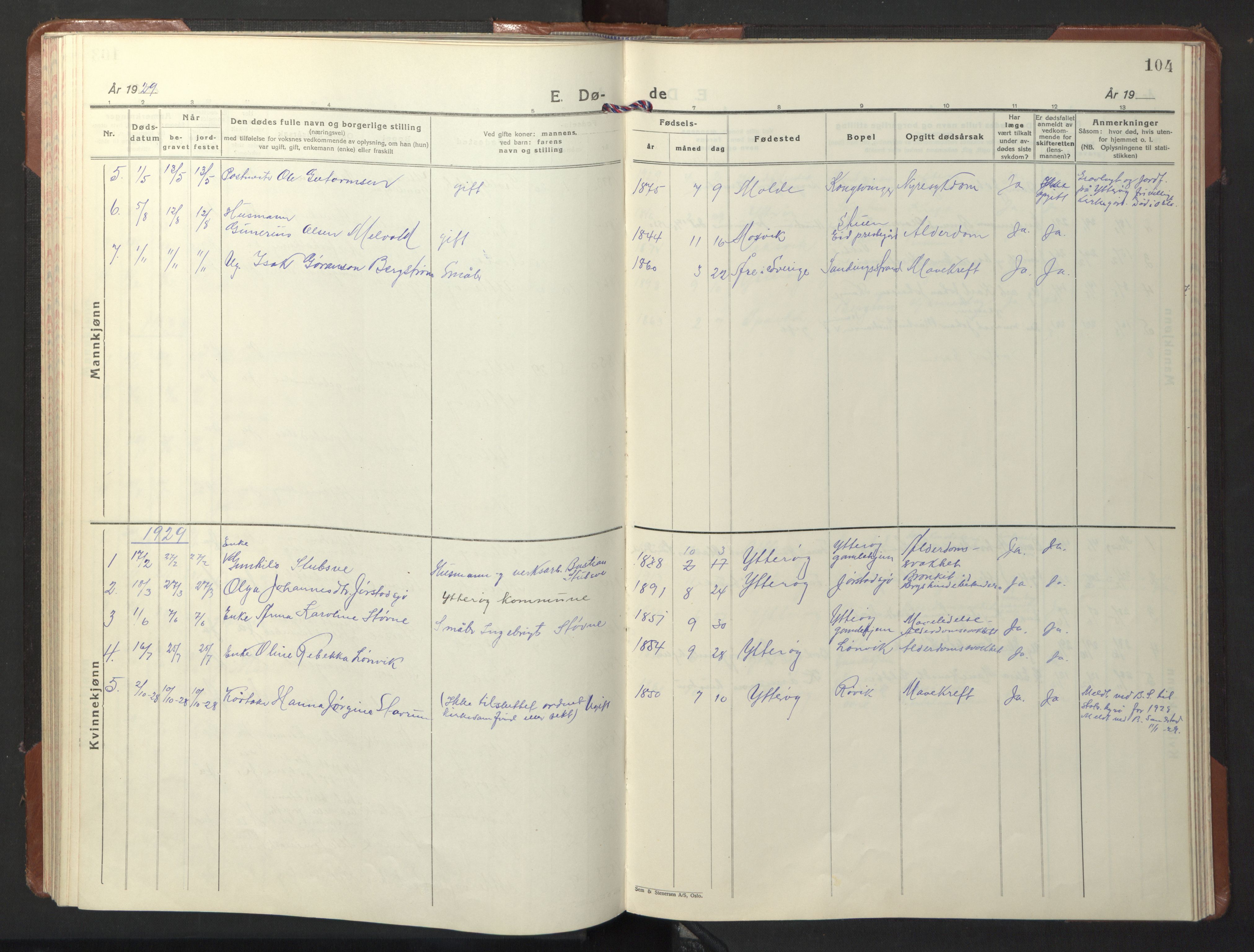 Ministerialprotokoller, klokkerbøker og fødselsregistre - Nord-Trøndelag, SAT/A-1458/722/L0227: Parish register (copy) no. 722C03, 1928-1958, p. 104