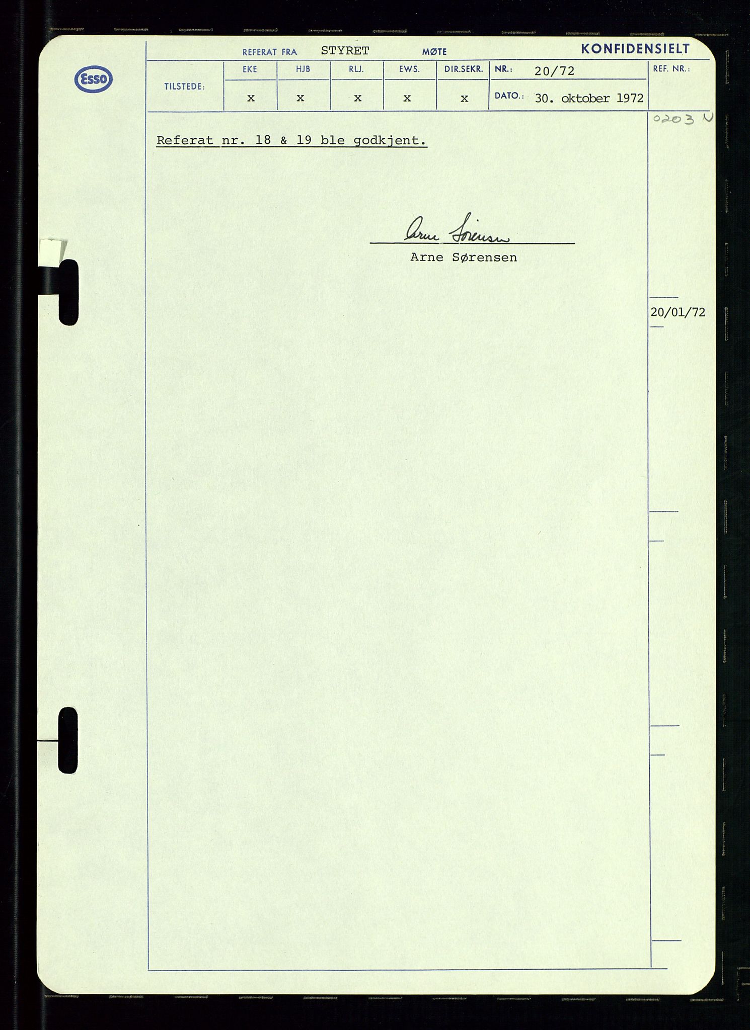 Pa 0982 - Esso Norge A/S, AV/SAST-A-100448/A/Aa/L0003/0002: Den administrerende direksjon Board minutes (styrereferater) og Bedriftforsamlingsprotokoll / Den administrerende direksjon Board minutes (styrereferater), 1970-1974, p. 100