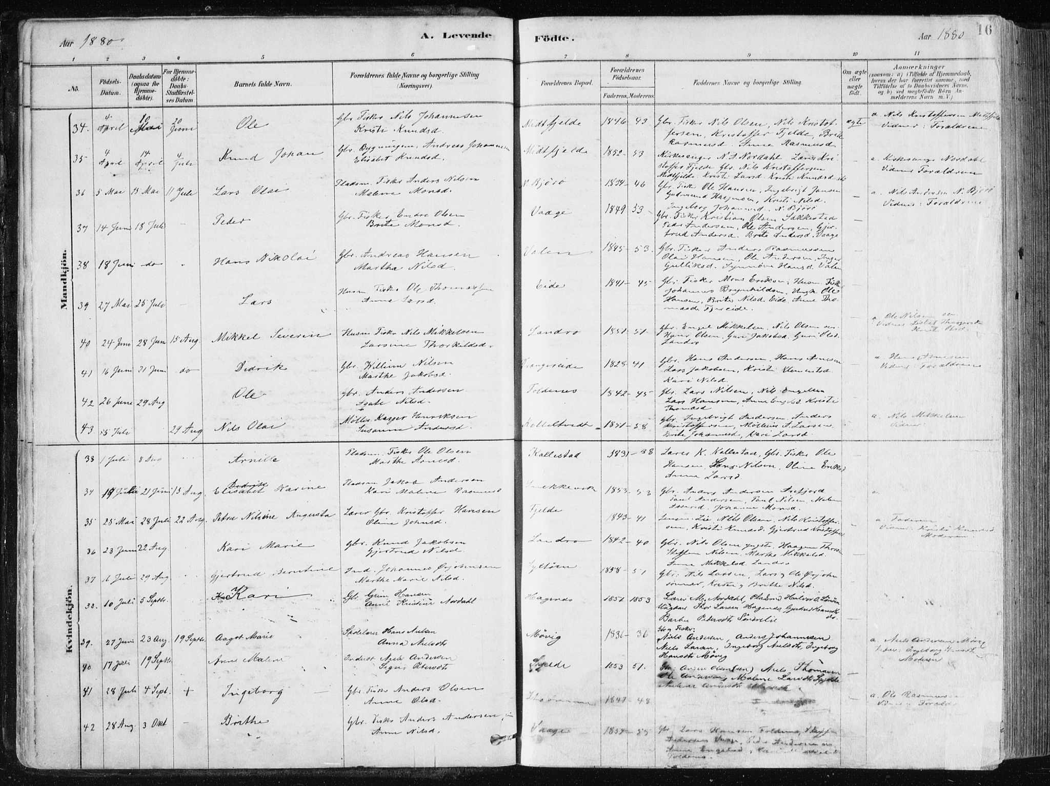 Fjell sokneprestembete, SAB/A-75301/H/Haa: Parish register (official) no. A  8, 1878-1898, p. 16