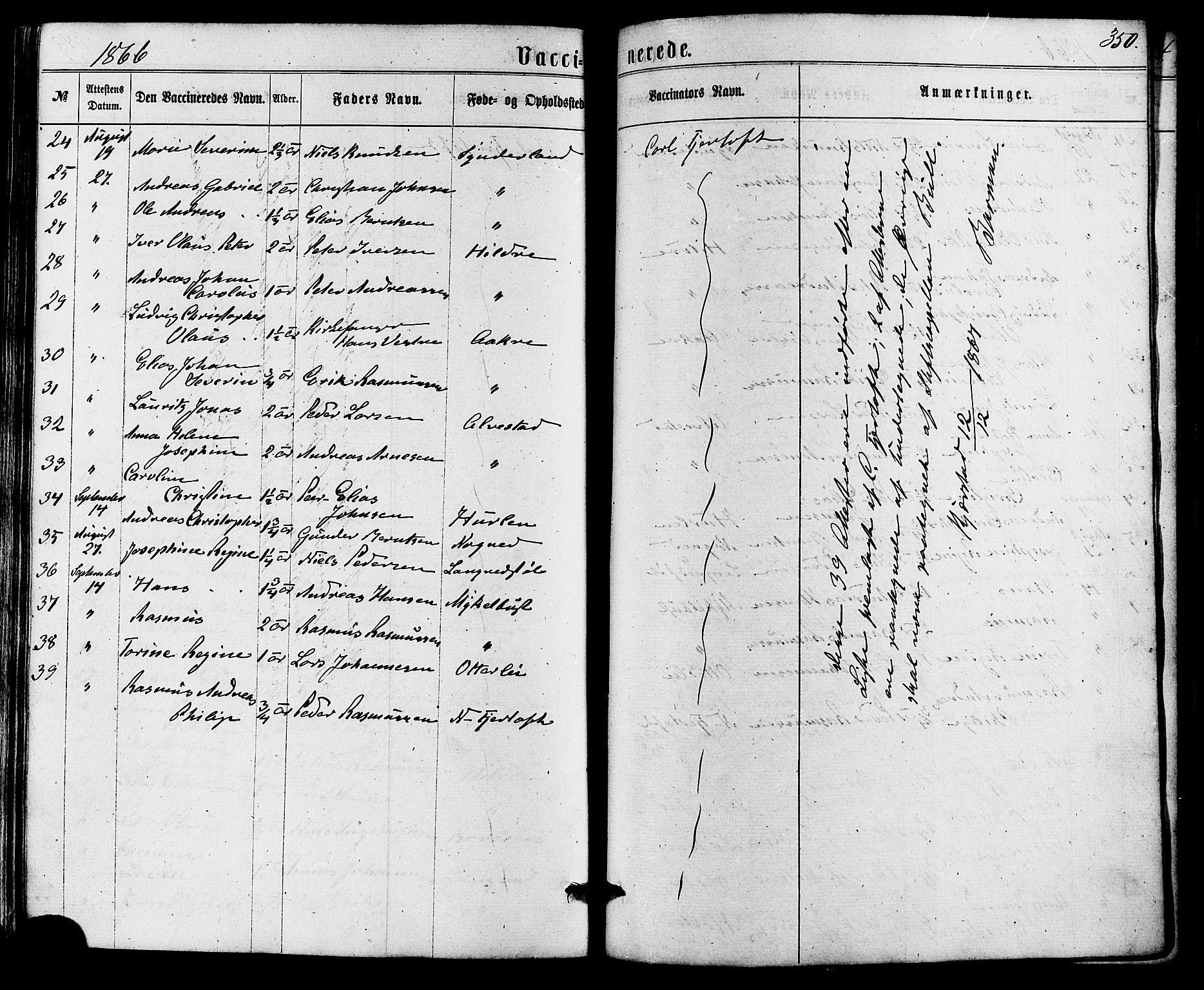 Ministerialprotokoller, klokkerbøker og fødselsregistre - Møre og Romsdal, AV/SAT-A-1454/536/L0498: Parish register (official) no. 536A07, 1862-1875, p. 350