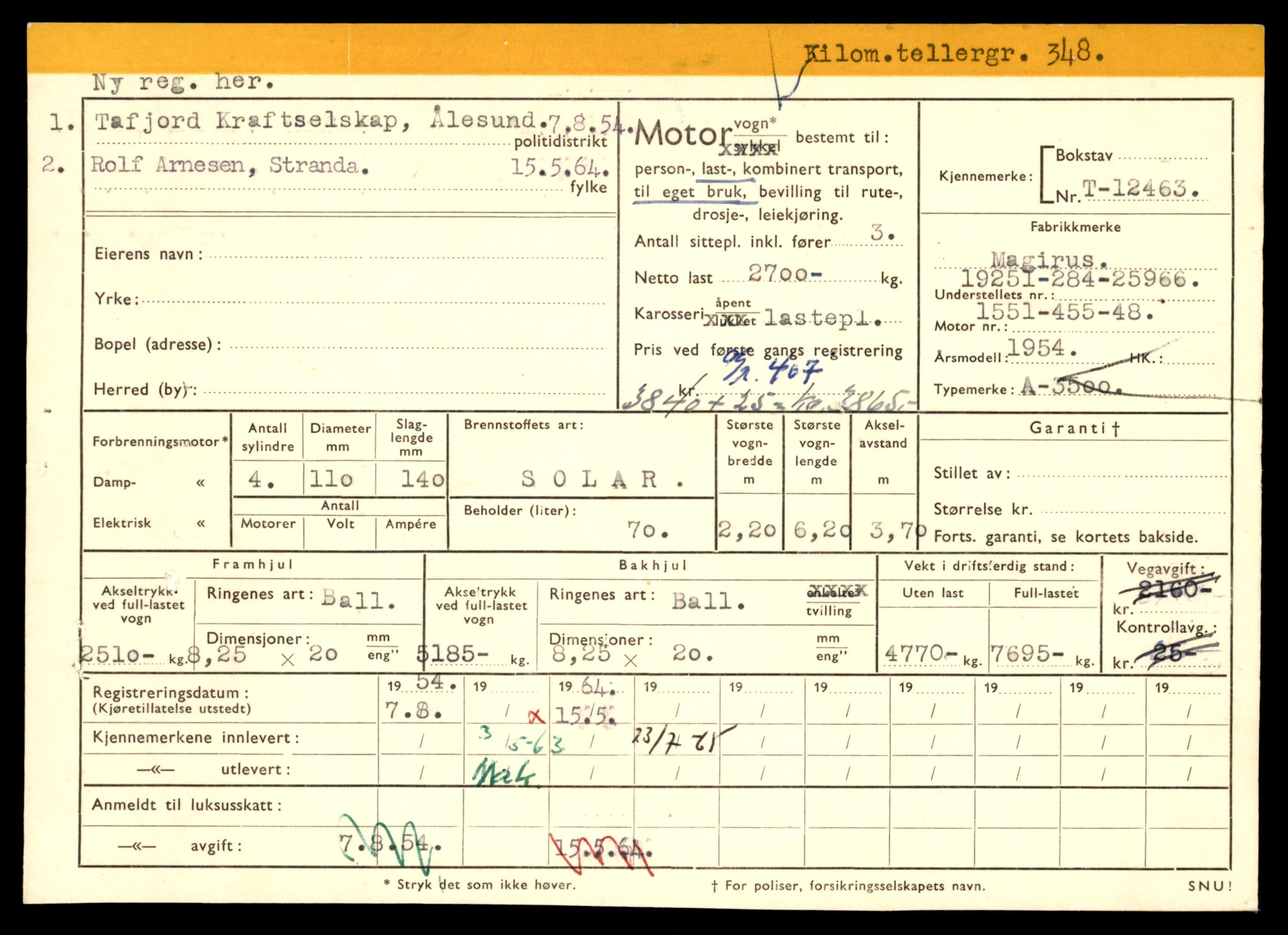 Møre og Romsdal vegkontor - Ålesund trafikkstasjon, AV/SAT-A-4099/F/Fe/L0033: Registreringskort for kjøretøy T 12151 - T 12474, 1927-1998, p. 3581